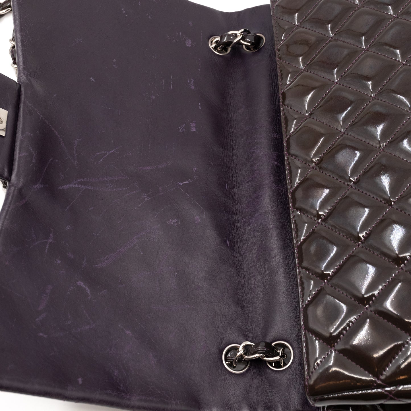 Classic Single Flap Maxi Purple Patent Silver