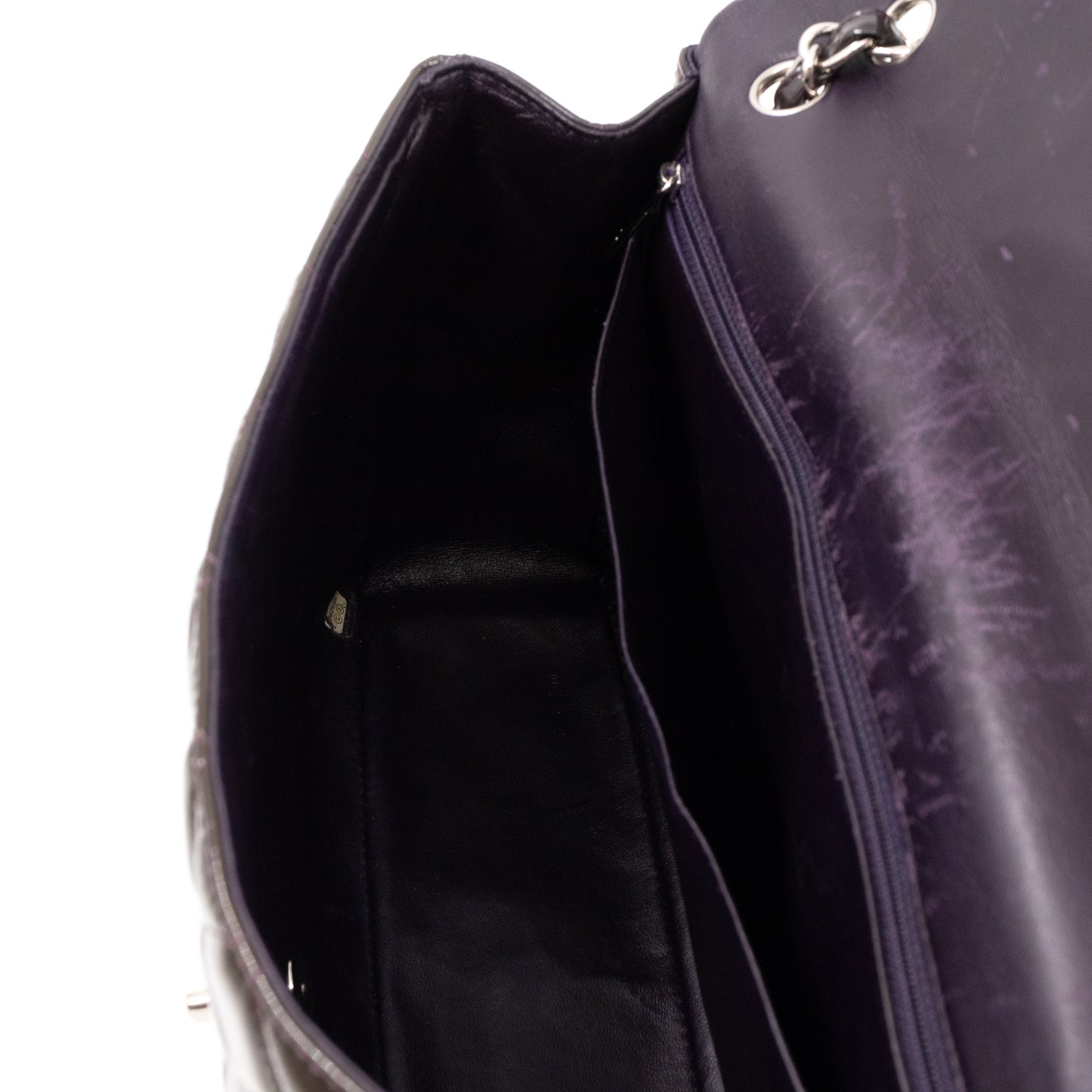 Classic Single Flap Maxi Purple Patent Silver