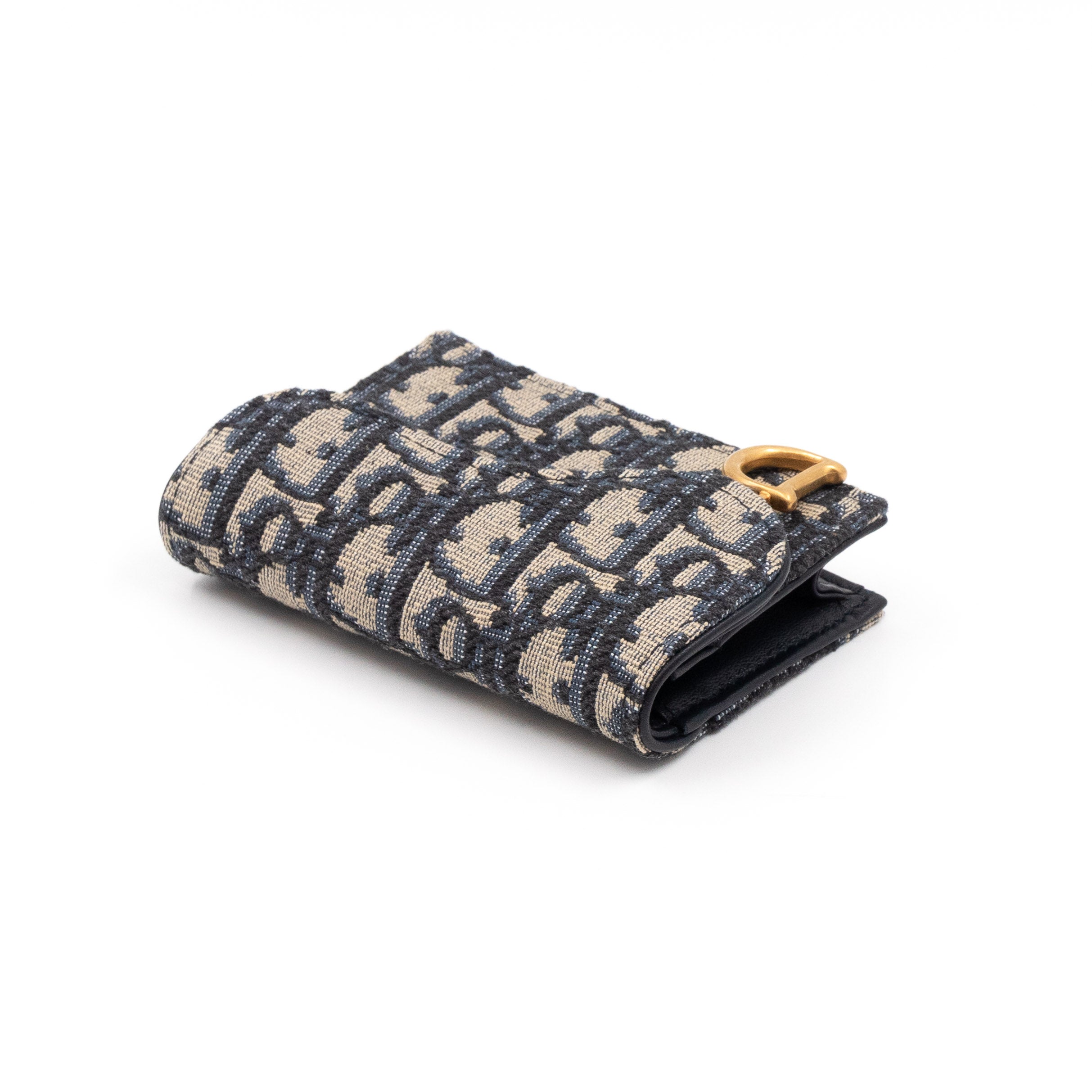 Saddle Flap Card Holder Blue Dior Oblique Jacquard