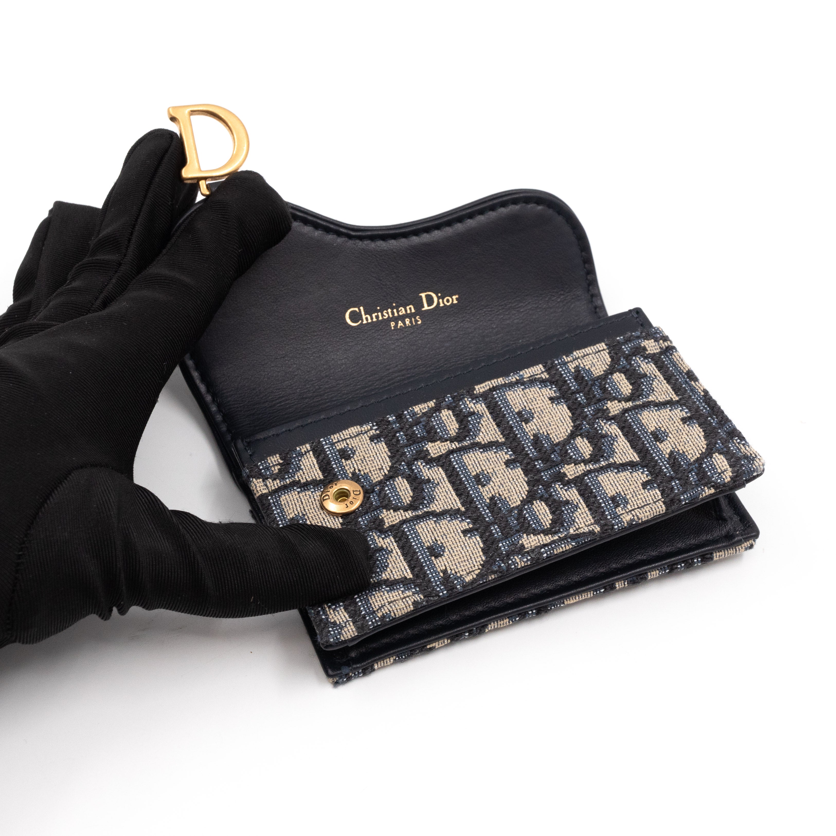Saddle Flap Card Holder Blue Dior Oblique Jacquard
