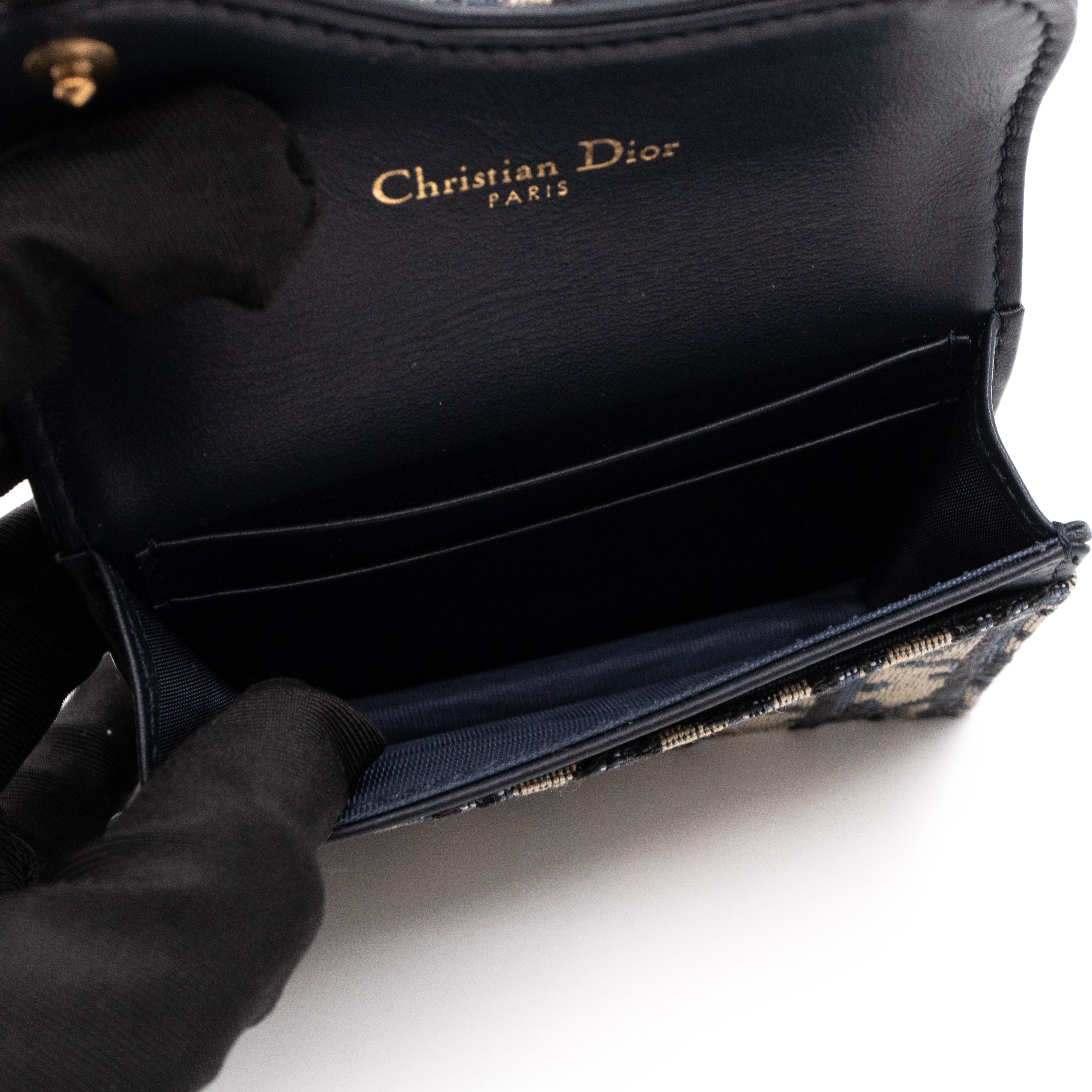 Saddle Flap Card Holder Blue Dior Oblique Jacquard