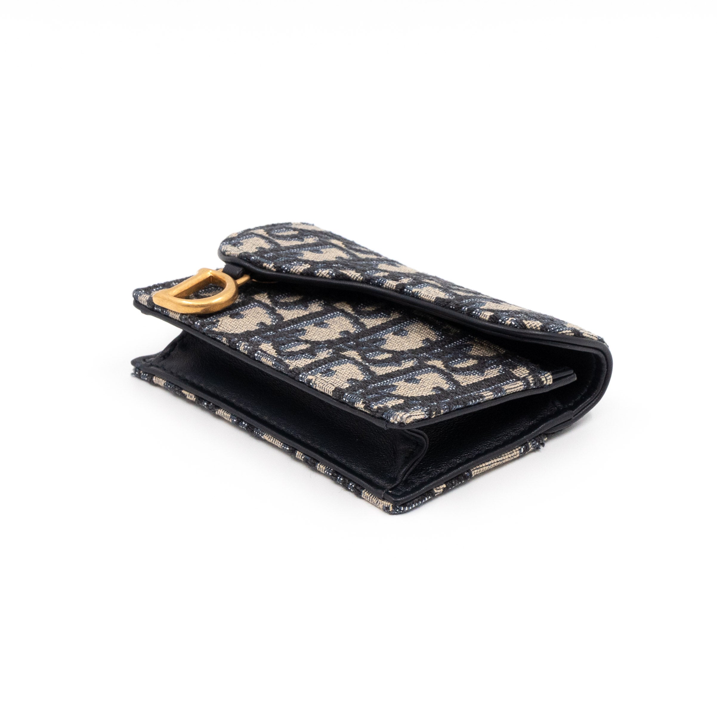 Saddle Flap Card Holder Blue Dior Oblique Jacquard
