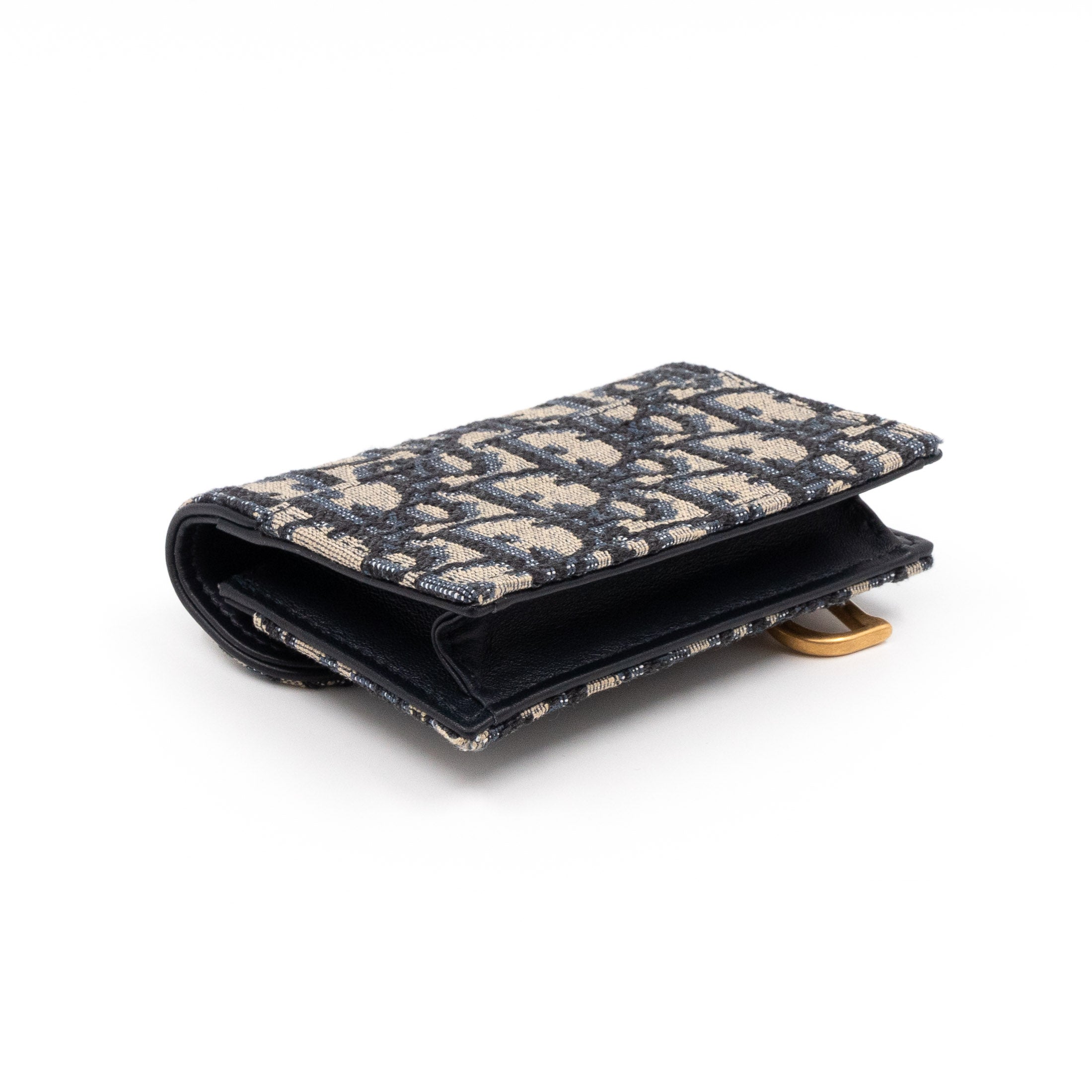 Saddle Flap Card Holder Blue Dior Oblique Jacquard