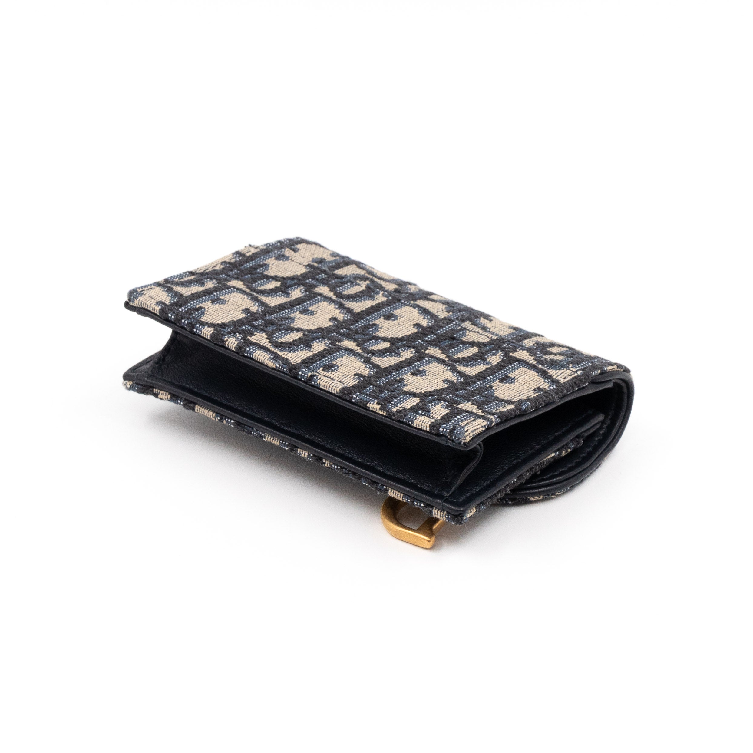Saddle Flap Card Holder Blue Dior Oblique Jacquard