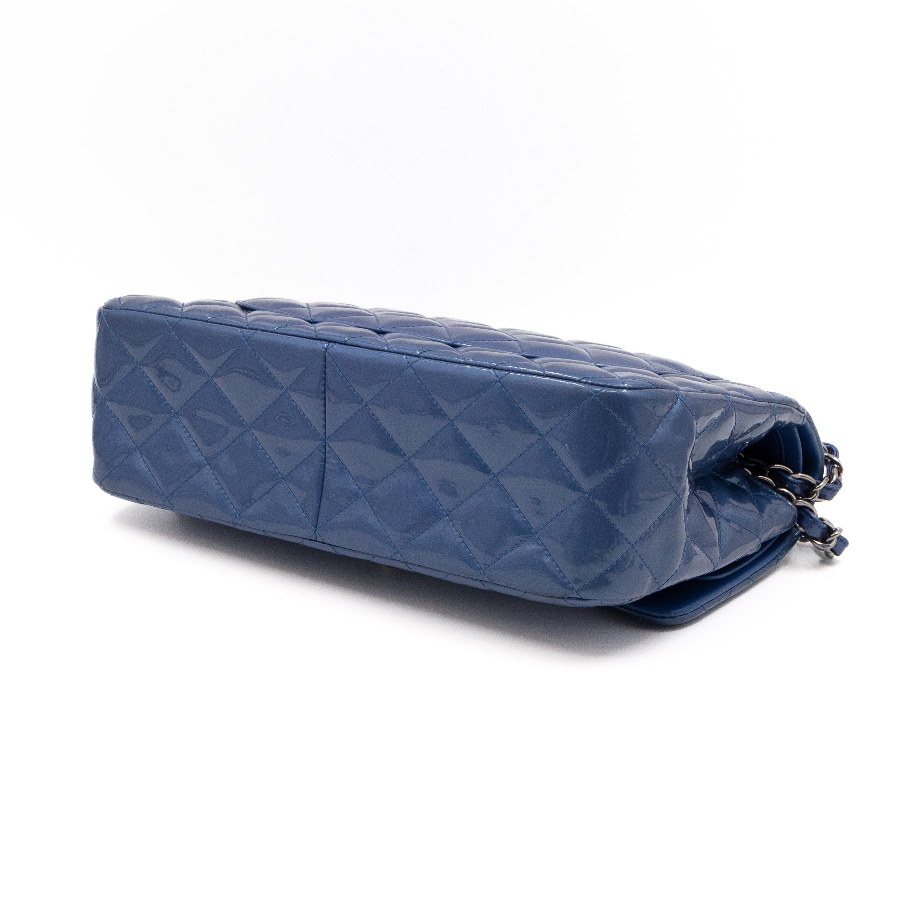 Classic Double Flap Jumbo Royal Blue Metallic Patent Leather