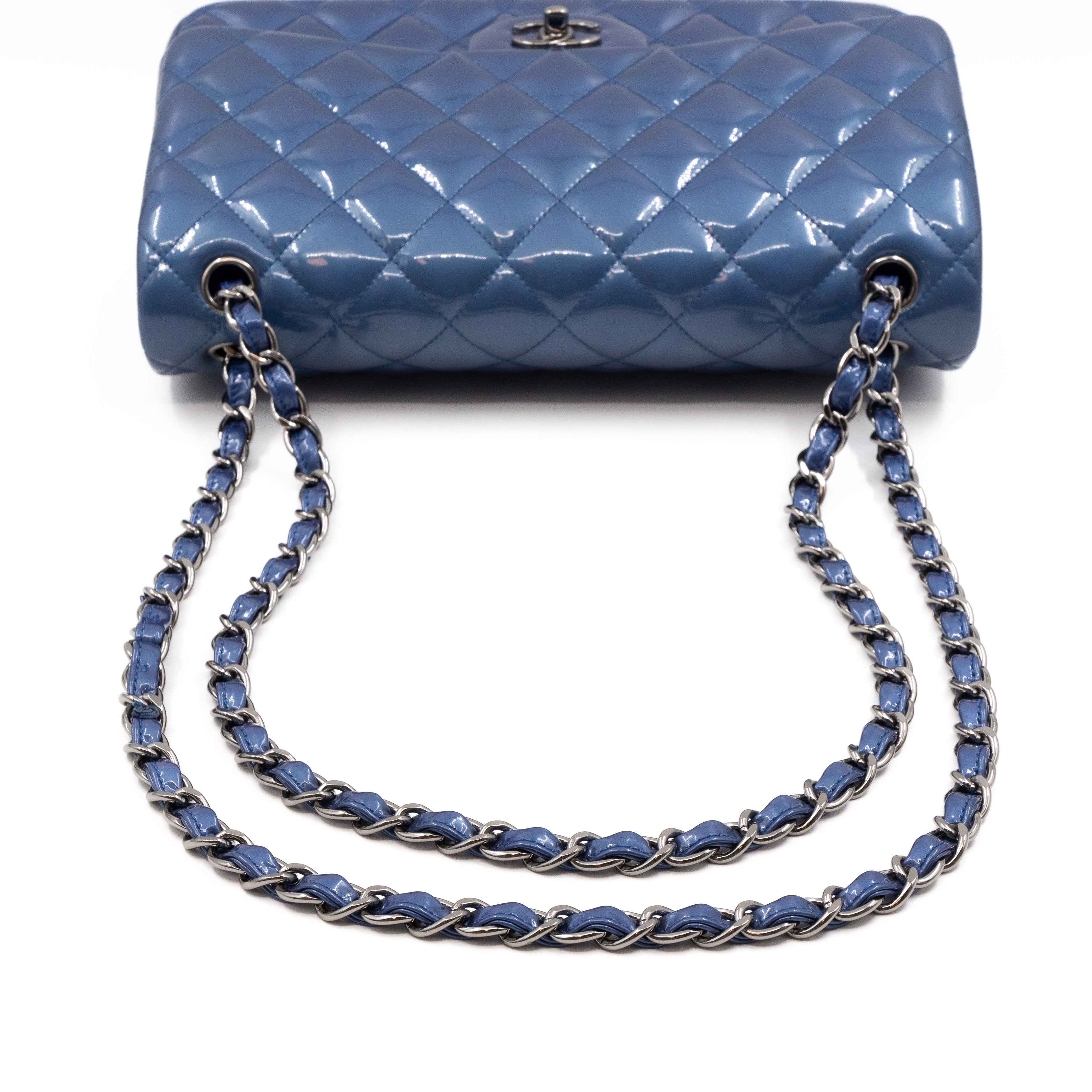 Classic Double Flap Jumbo Royal Blue Metallic Patent Leather