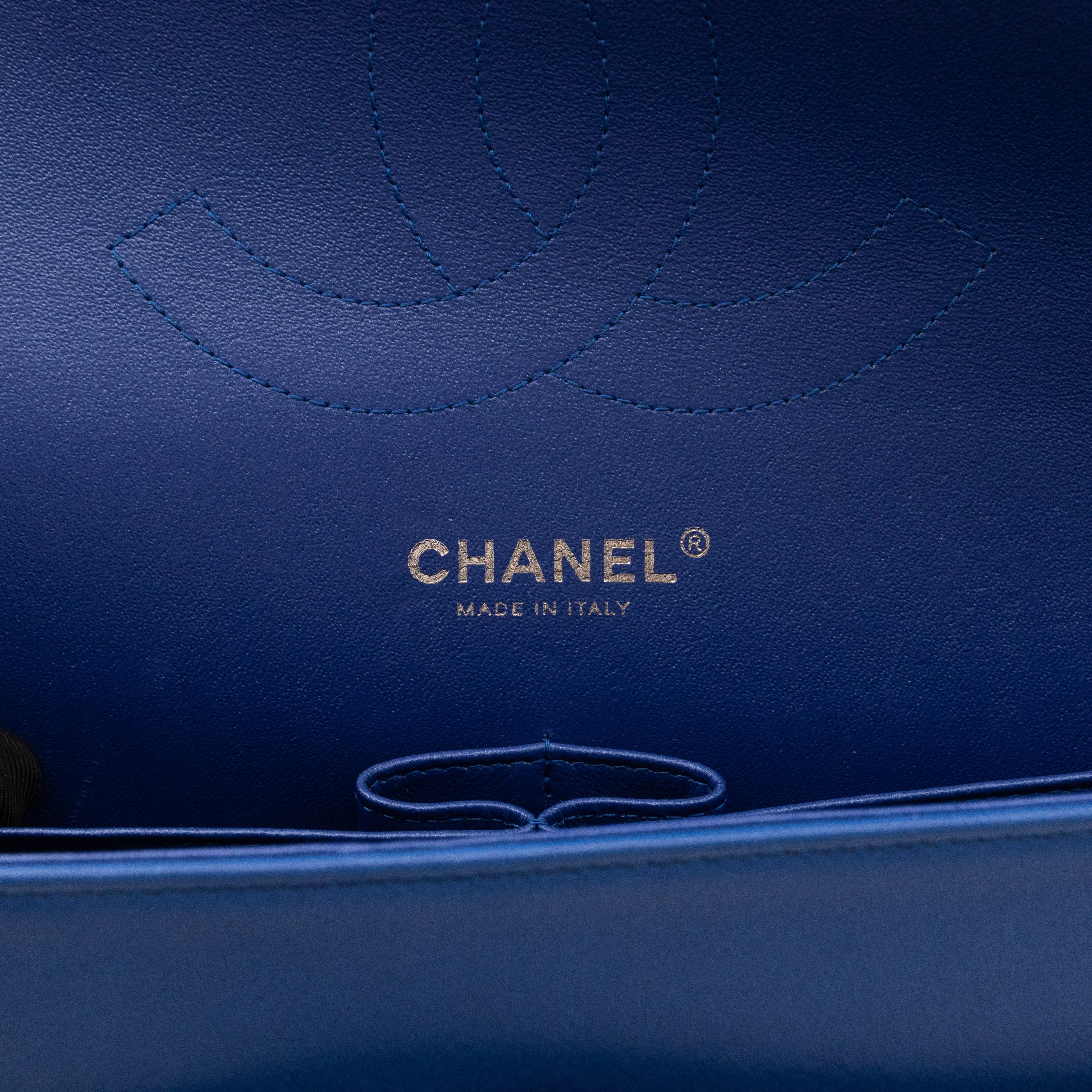 Classic Double Flap Jumbo Royal Blue Metallic Patent Leather