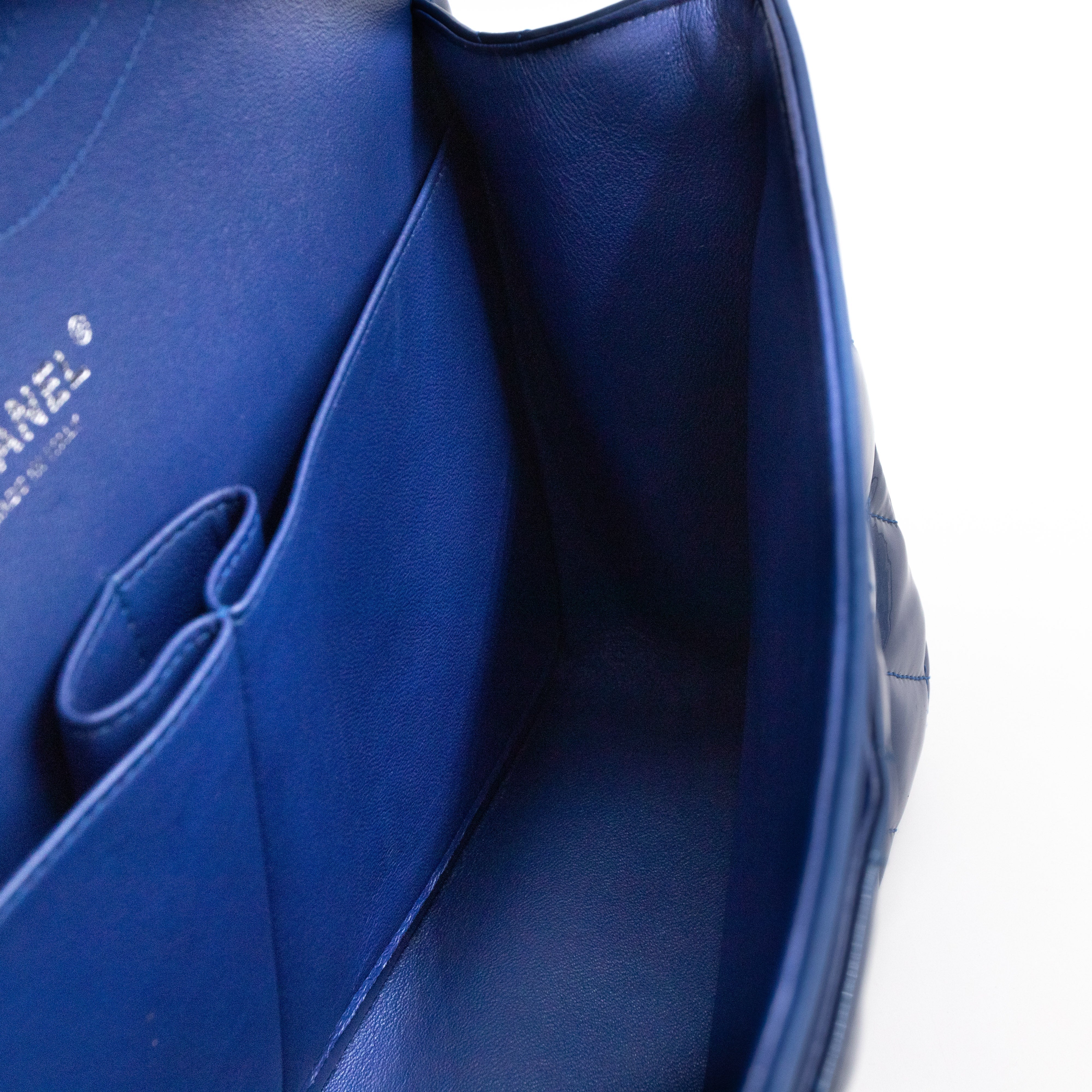 Classic Double Flap Jumbo Royal Blue Metallic Patent Leather