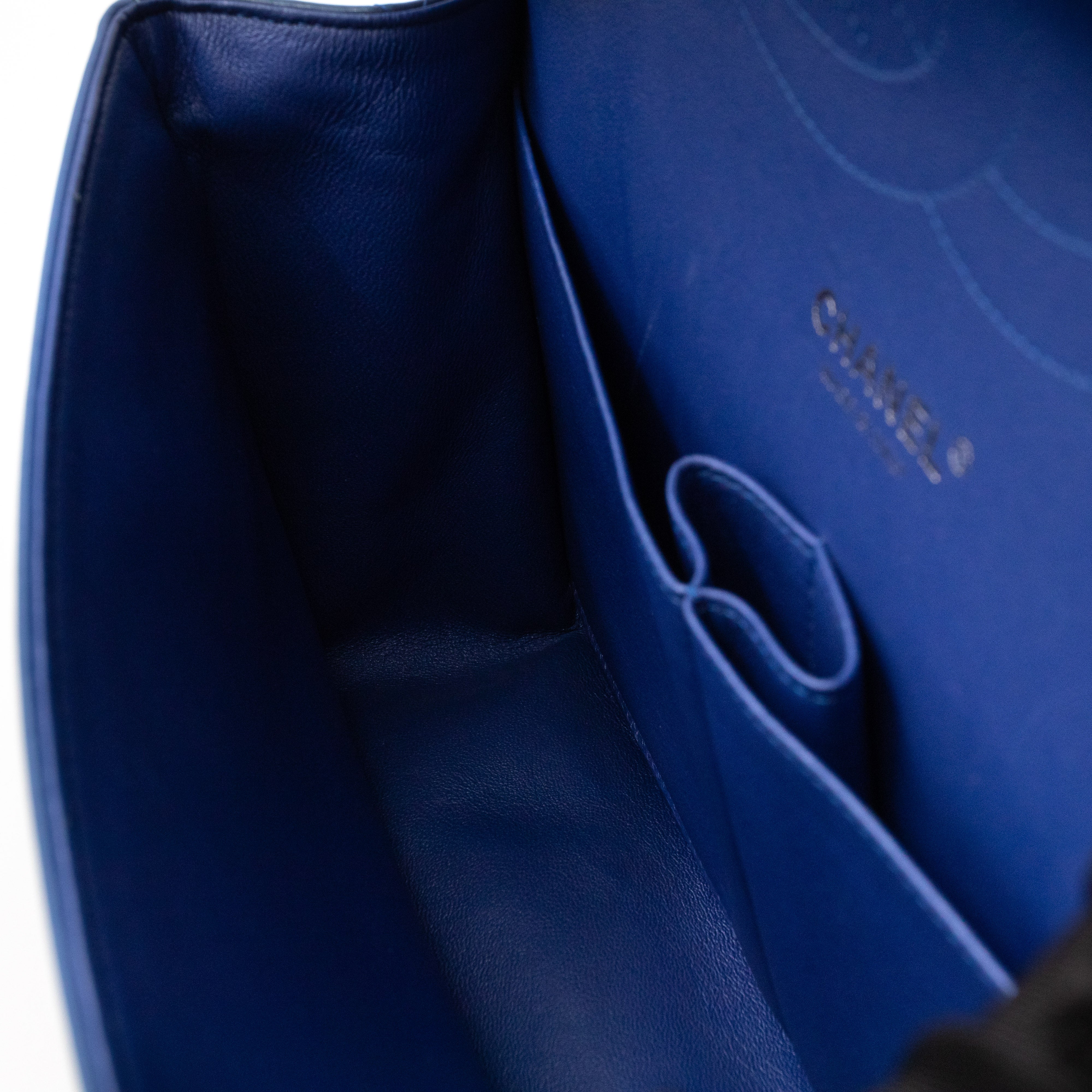 Classic Double Flap Jumbo Royal Blue Metallic Patent Leather