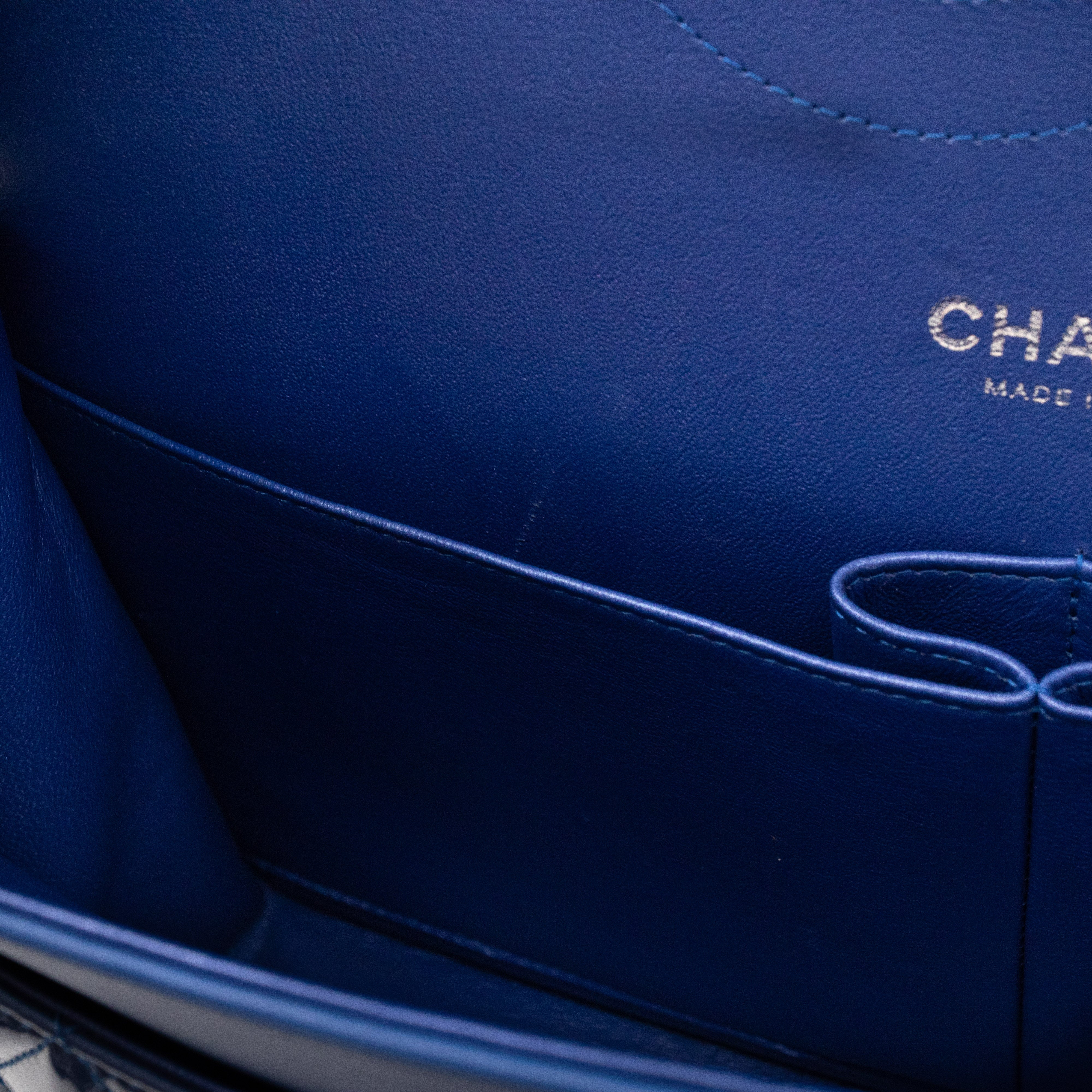 Classic Double Flap Jumbo Royal Blue Metallic Patent Leather