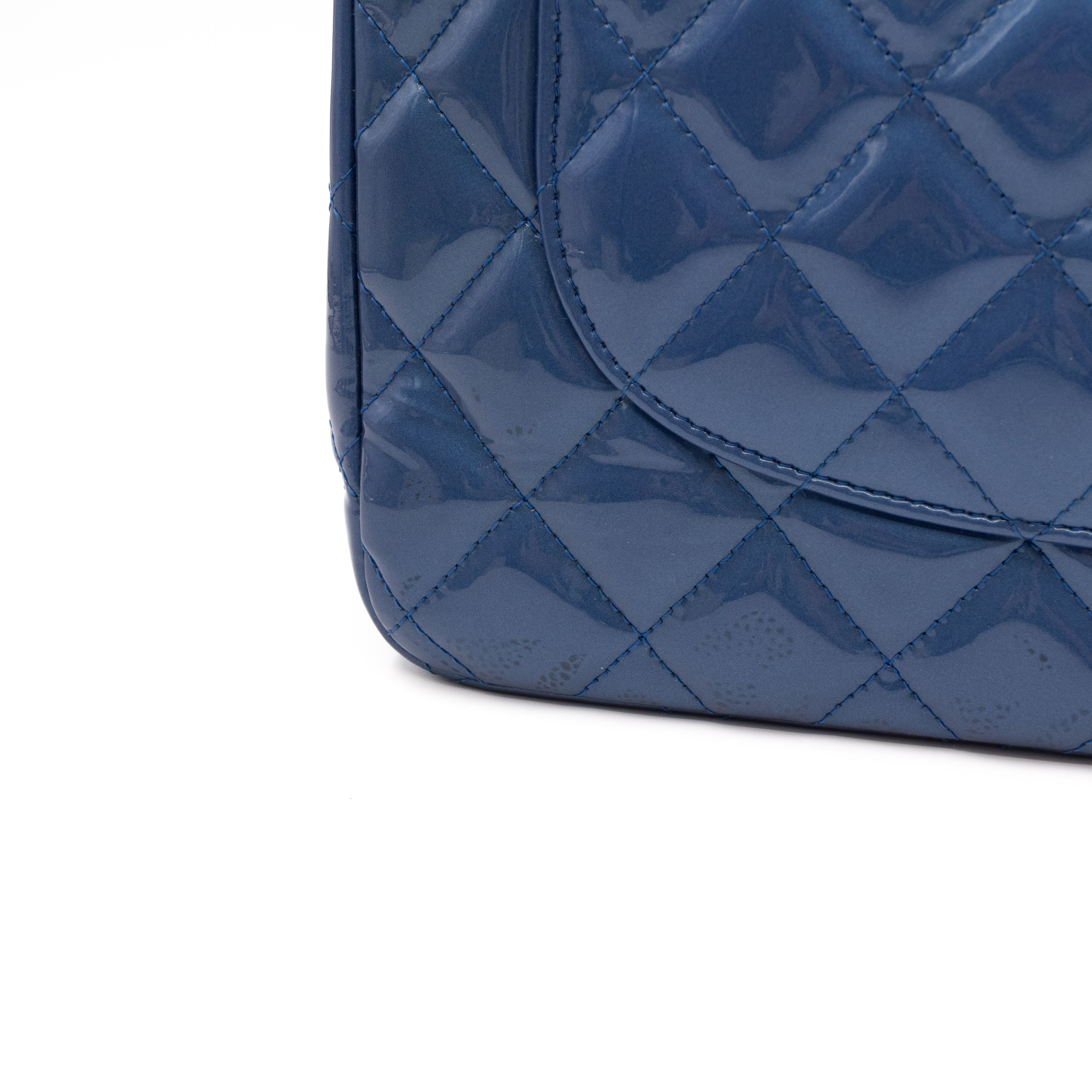 Classic Double Flap Jumbo Royal Blue Metallic Patent Leather