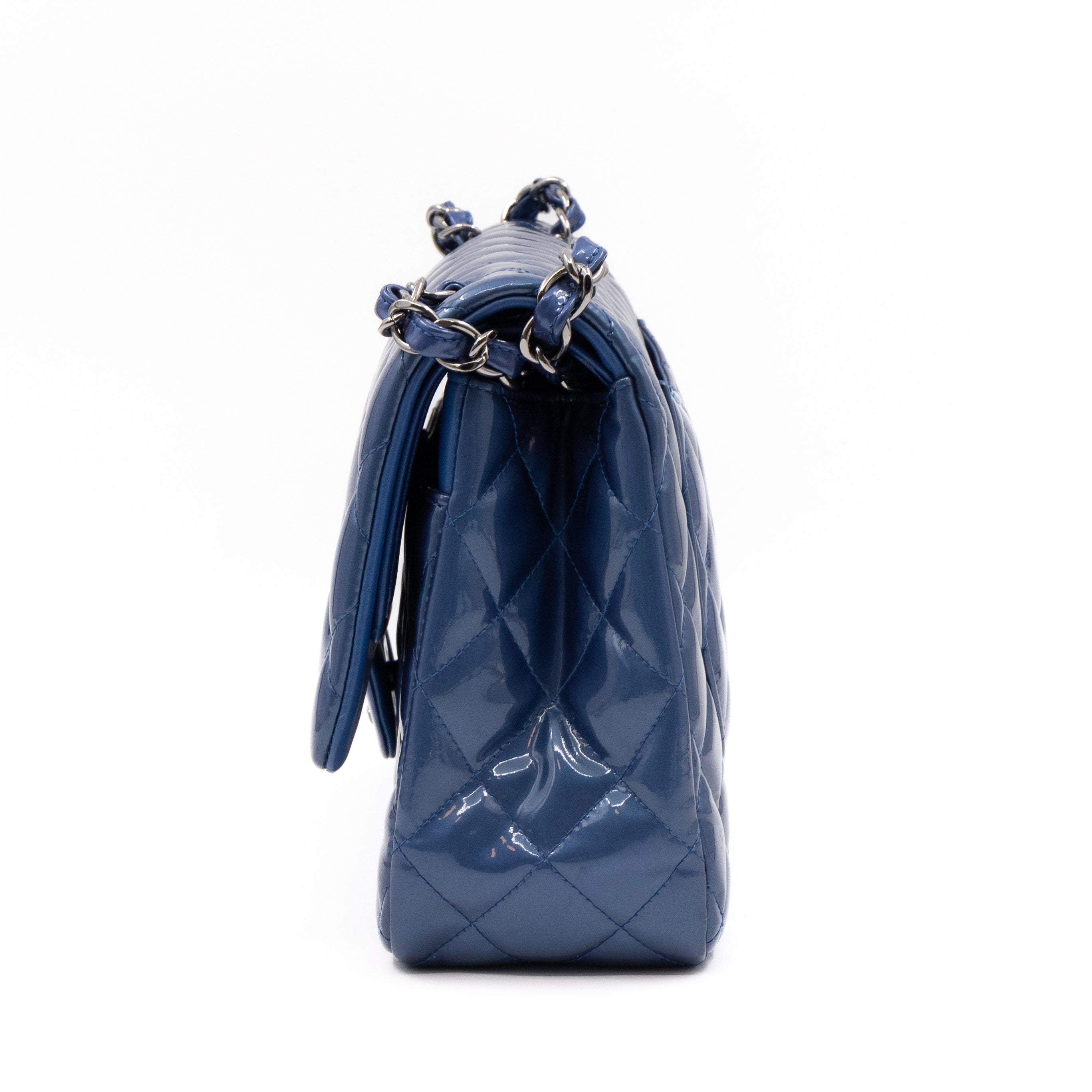 Classic Double Flap Jumbo Royal Blue Metallic Patent Leather