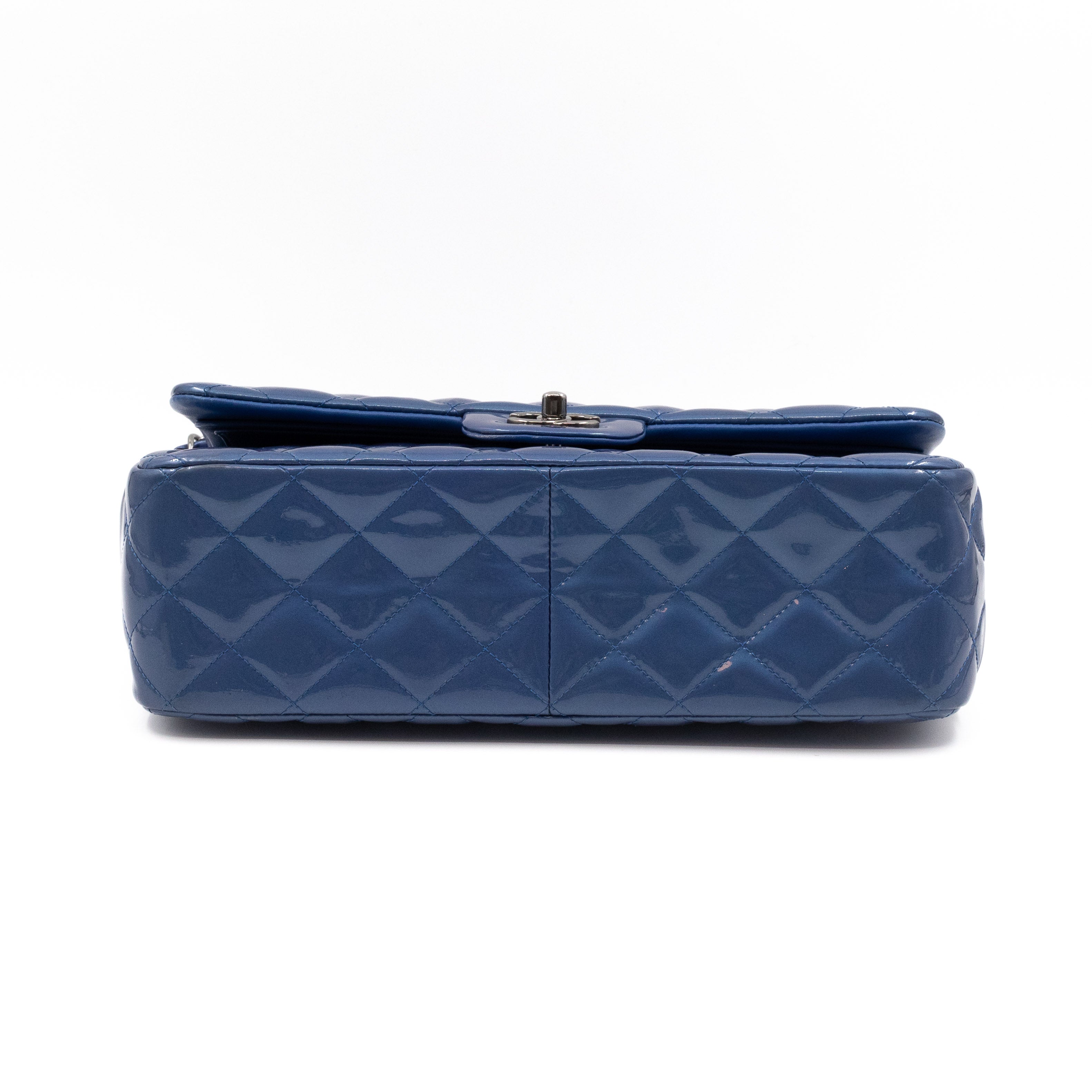 Classic Double Flap Jumbo Royal Blue Metallic Patent Leather