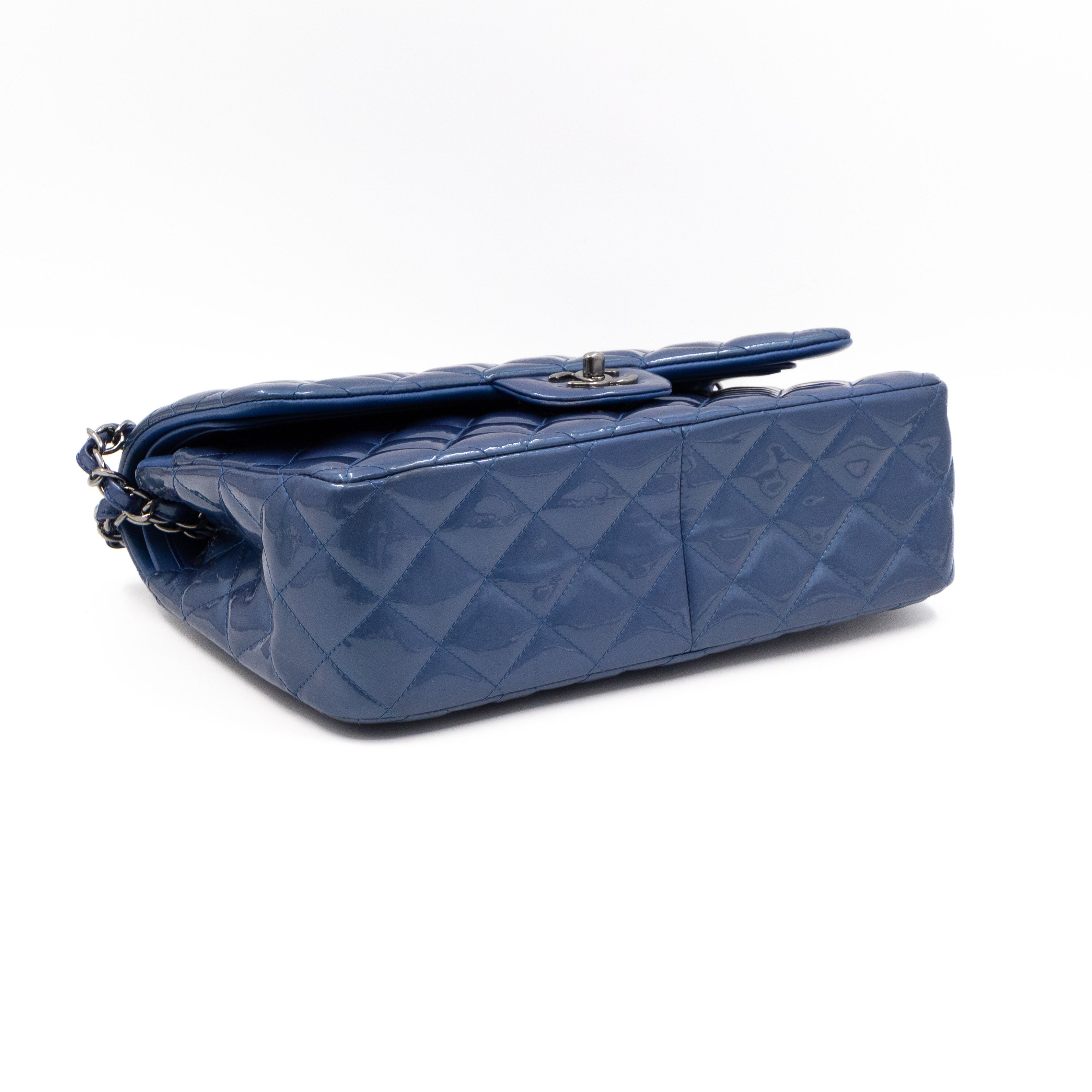 Classic Double Flap Jumbo Royal Blue Metallic Patent Leather