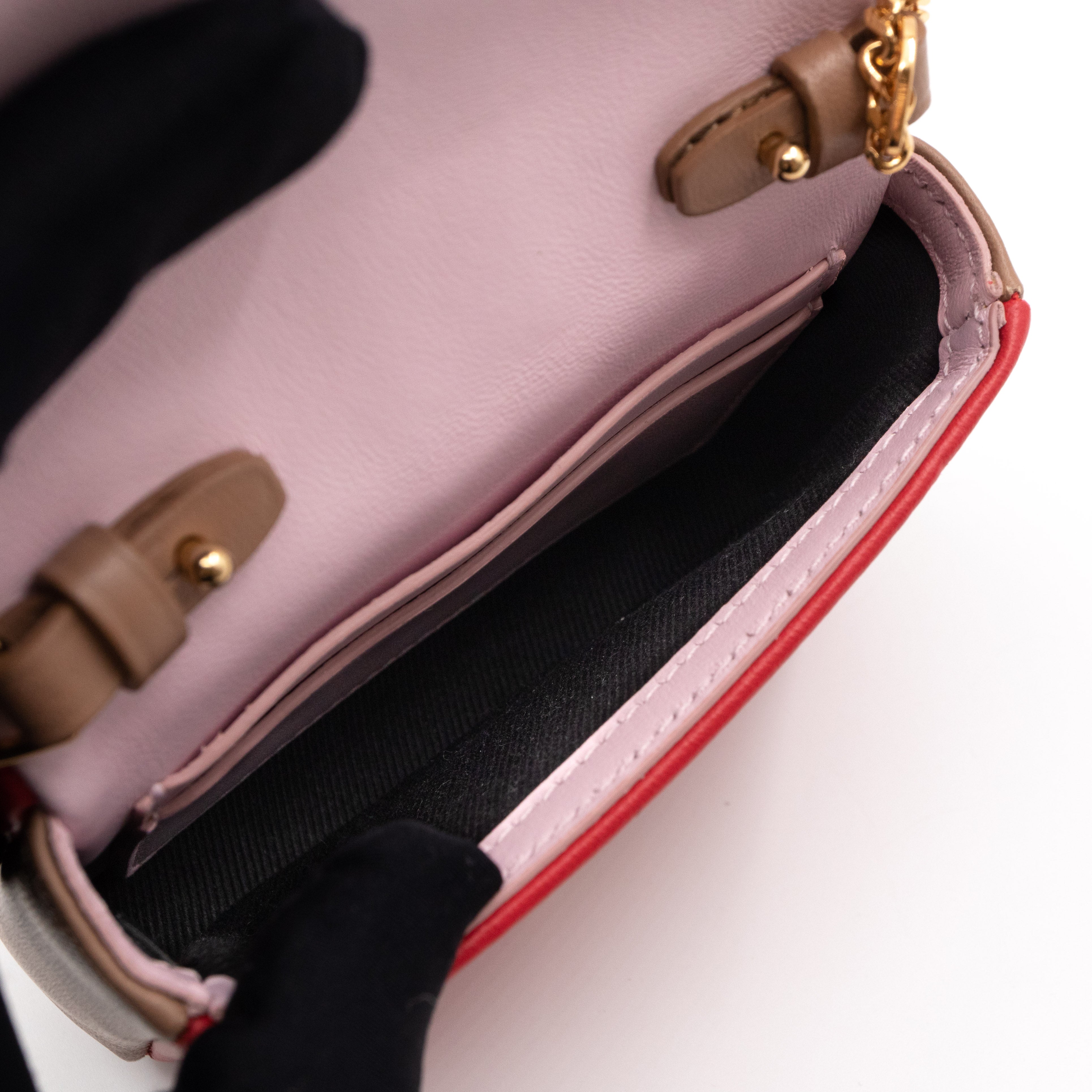 Micro Quilted Lola Shoulder Bag Red & Pink Leather
