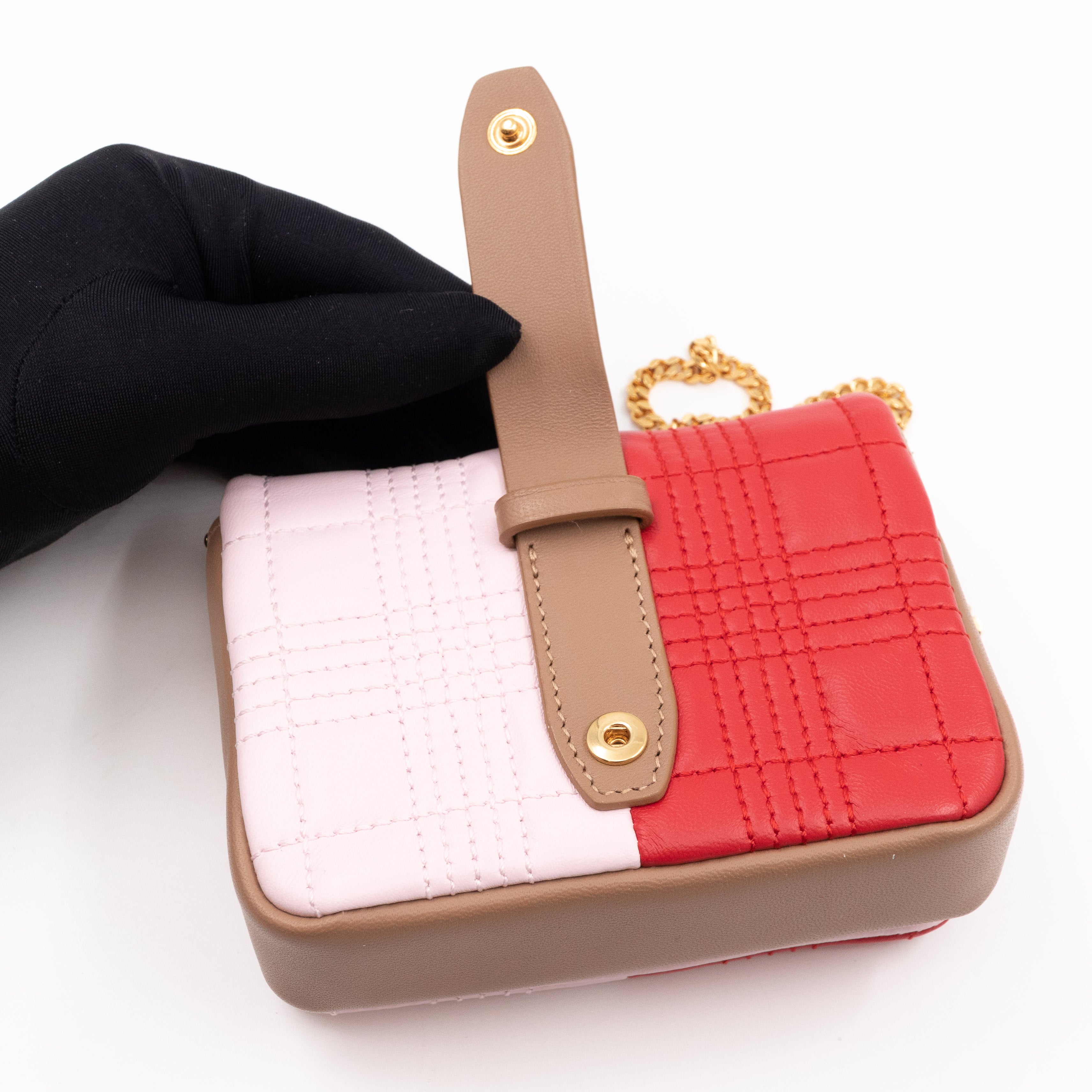 Micro Quilted Lola Shoulder Bag Red & Pink Leather