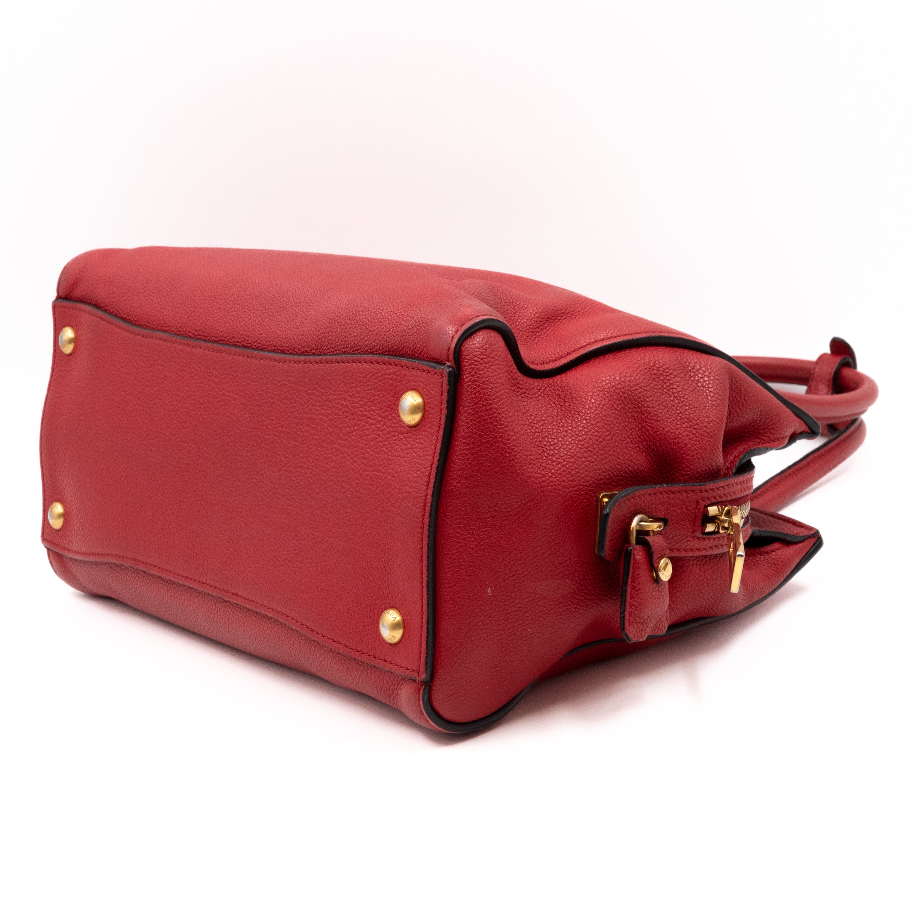 Two Way Tote Bag Fire Red Leather