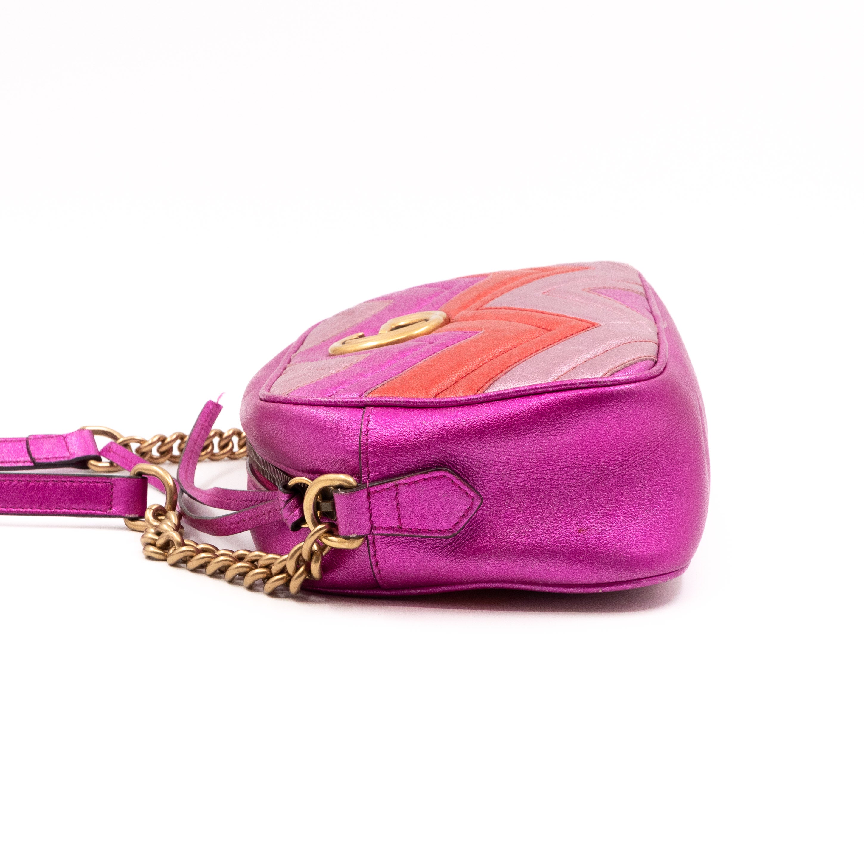 GG Marmont Matelassé Small Metallic Pink Leather