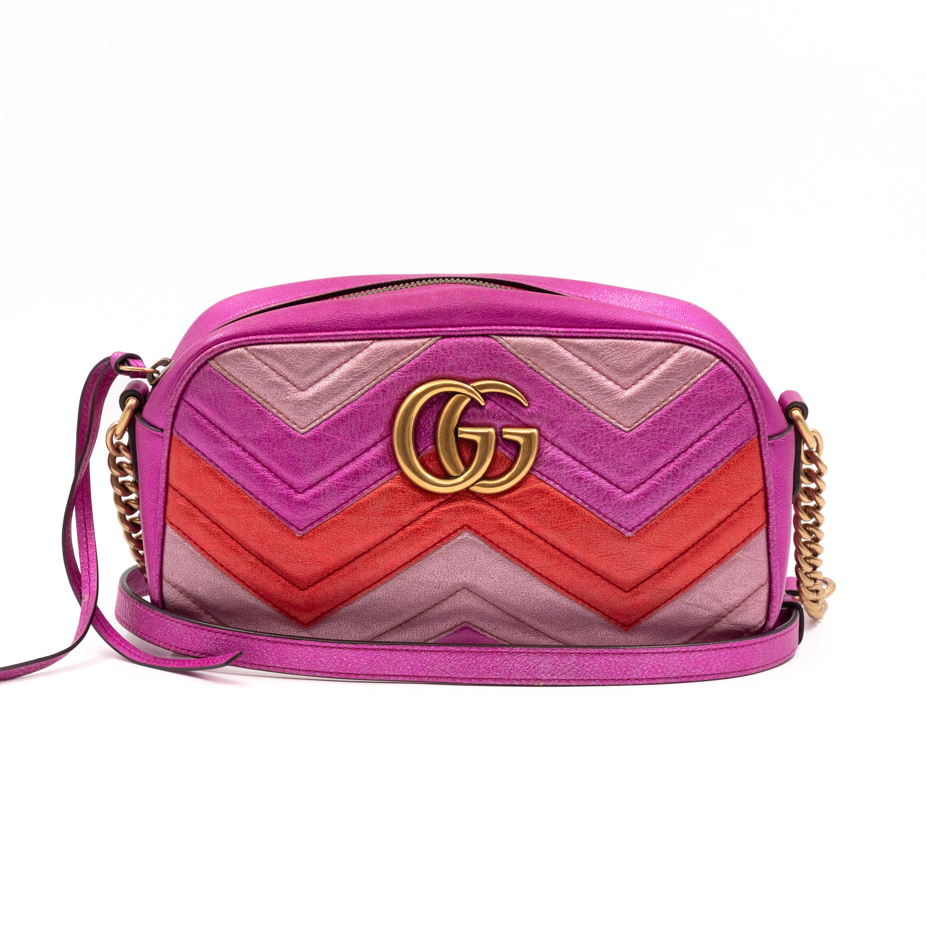 GG Marmont Matelassé Small Metallic Pink Leather