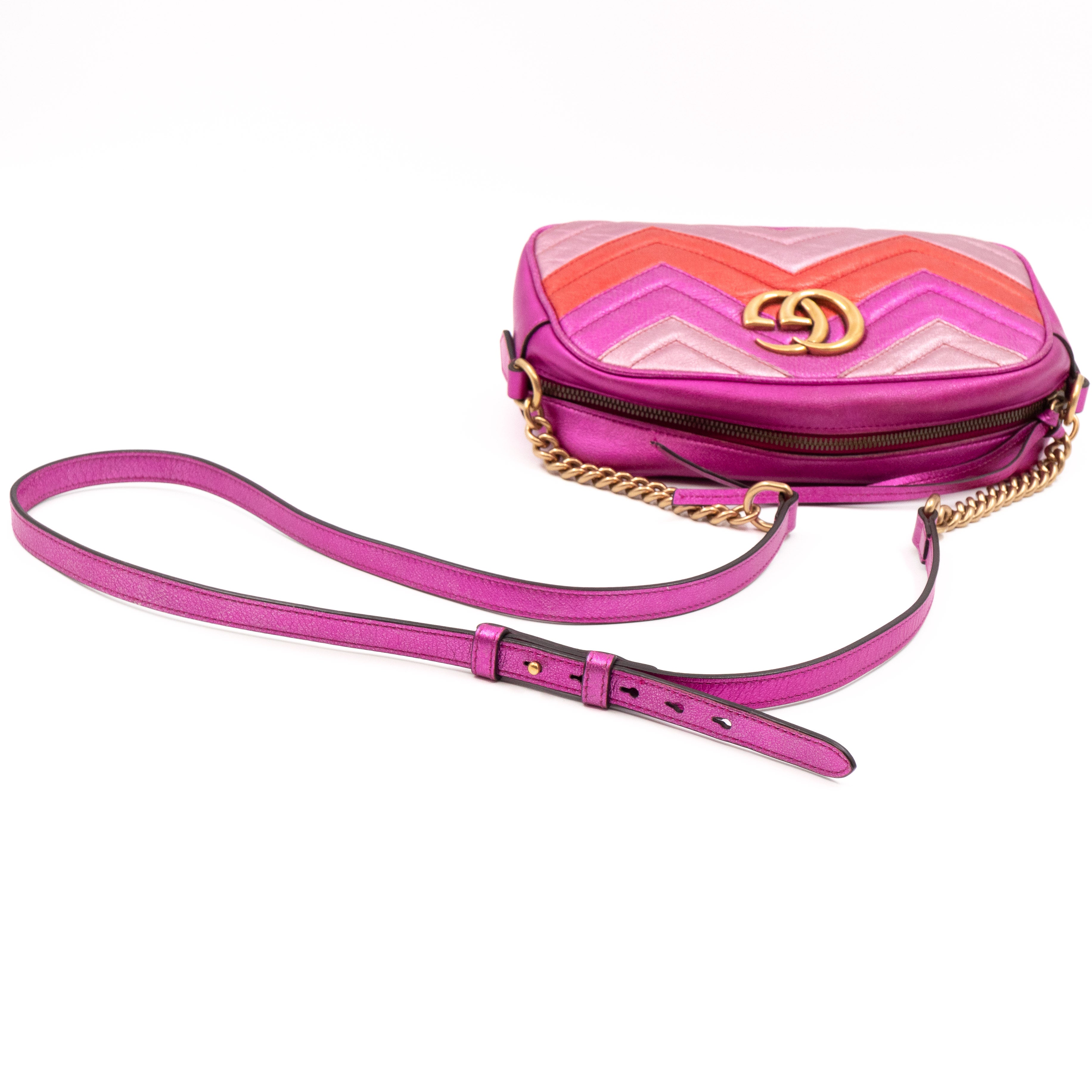 GG Marmont Matelassé Small Metallic Pink Leather