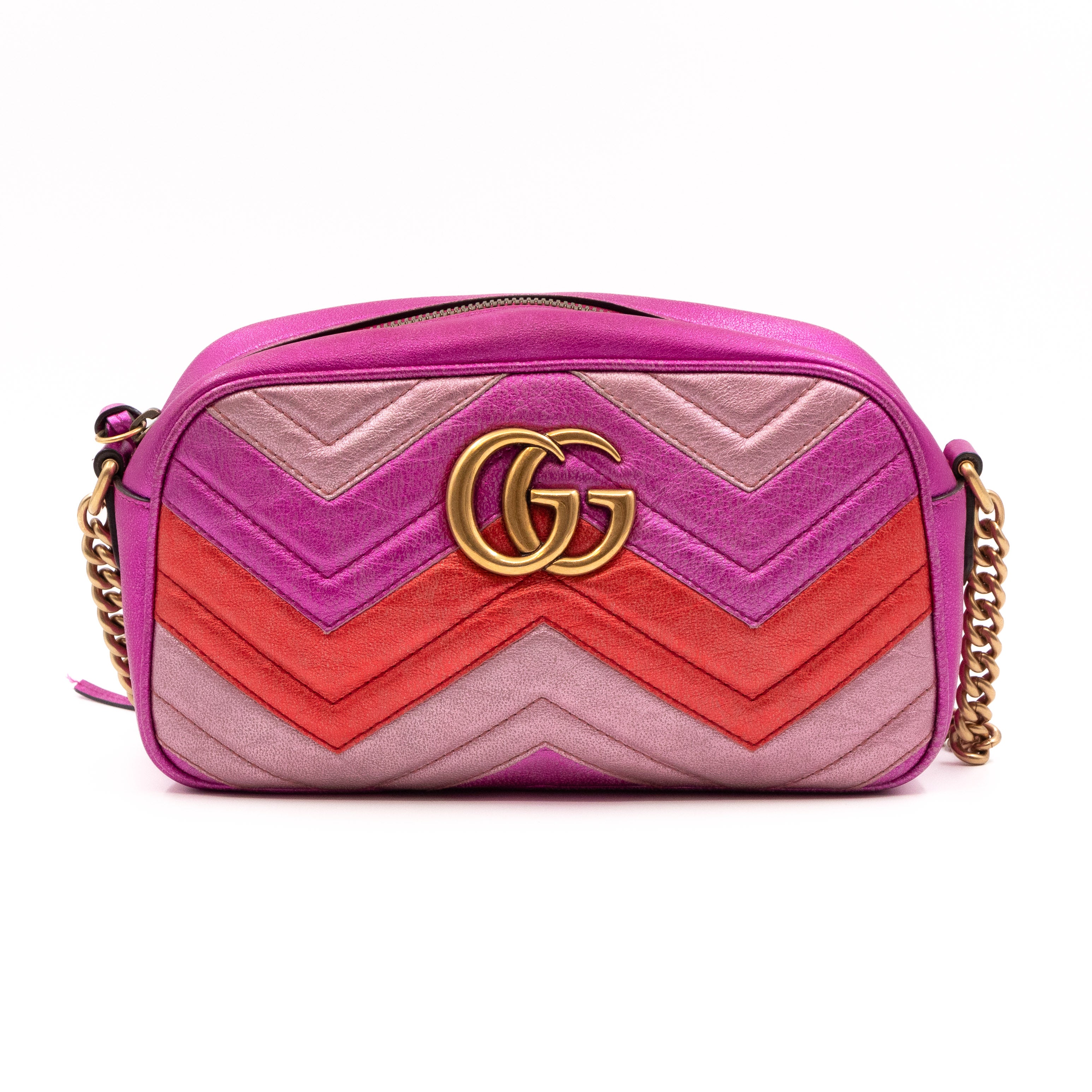 GG Marmont Matelassé Small Metallic Pink Leather