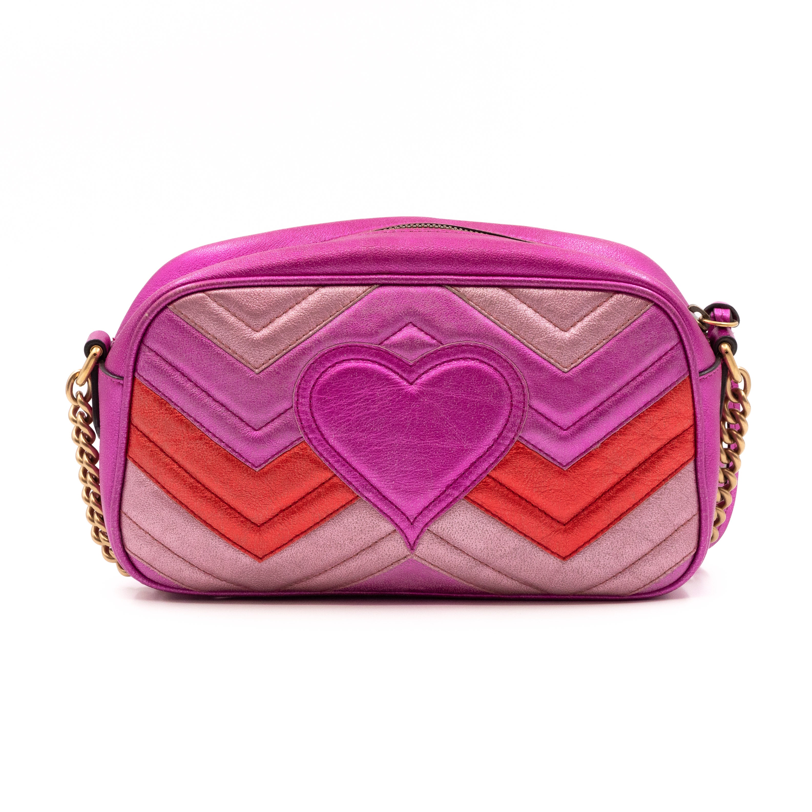 GG Marmont Matelassé Small Metallic Pink Leather