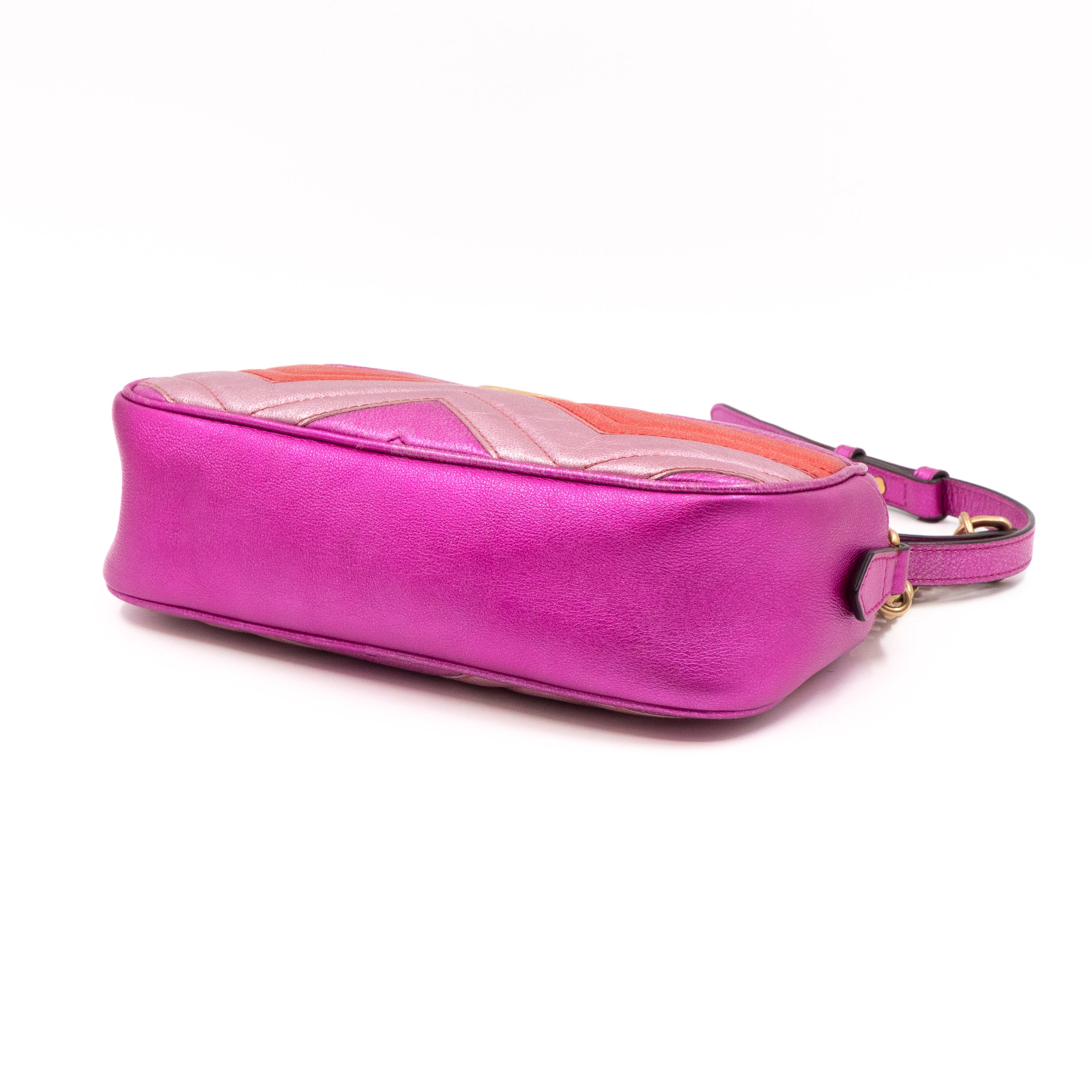 GG Marmont Matelassé Small Metallic Pink Leather