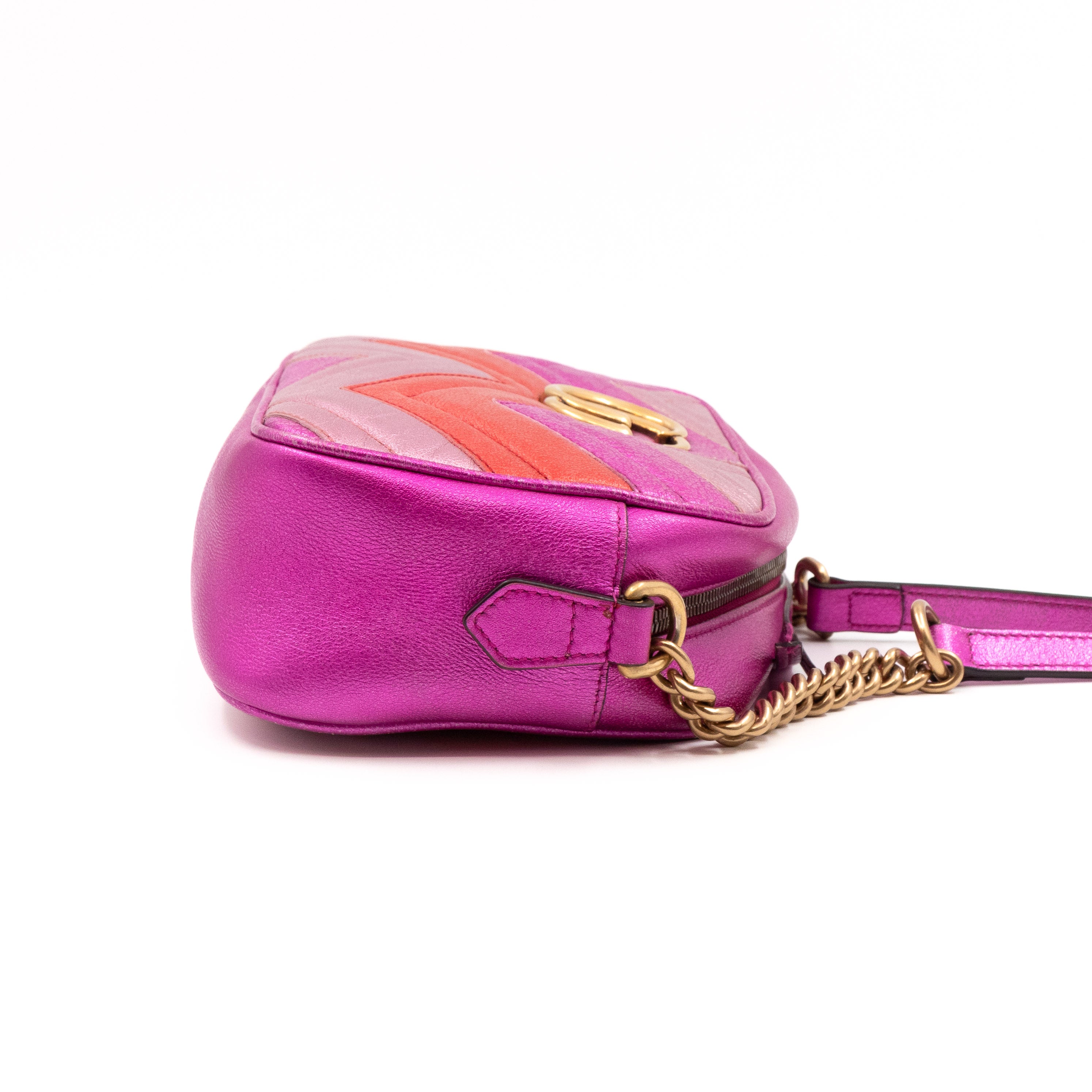 GG Marmont Matelassé Small Metallic Pink Leather