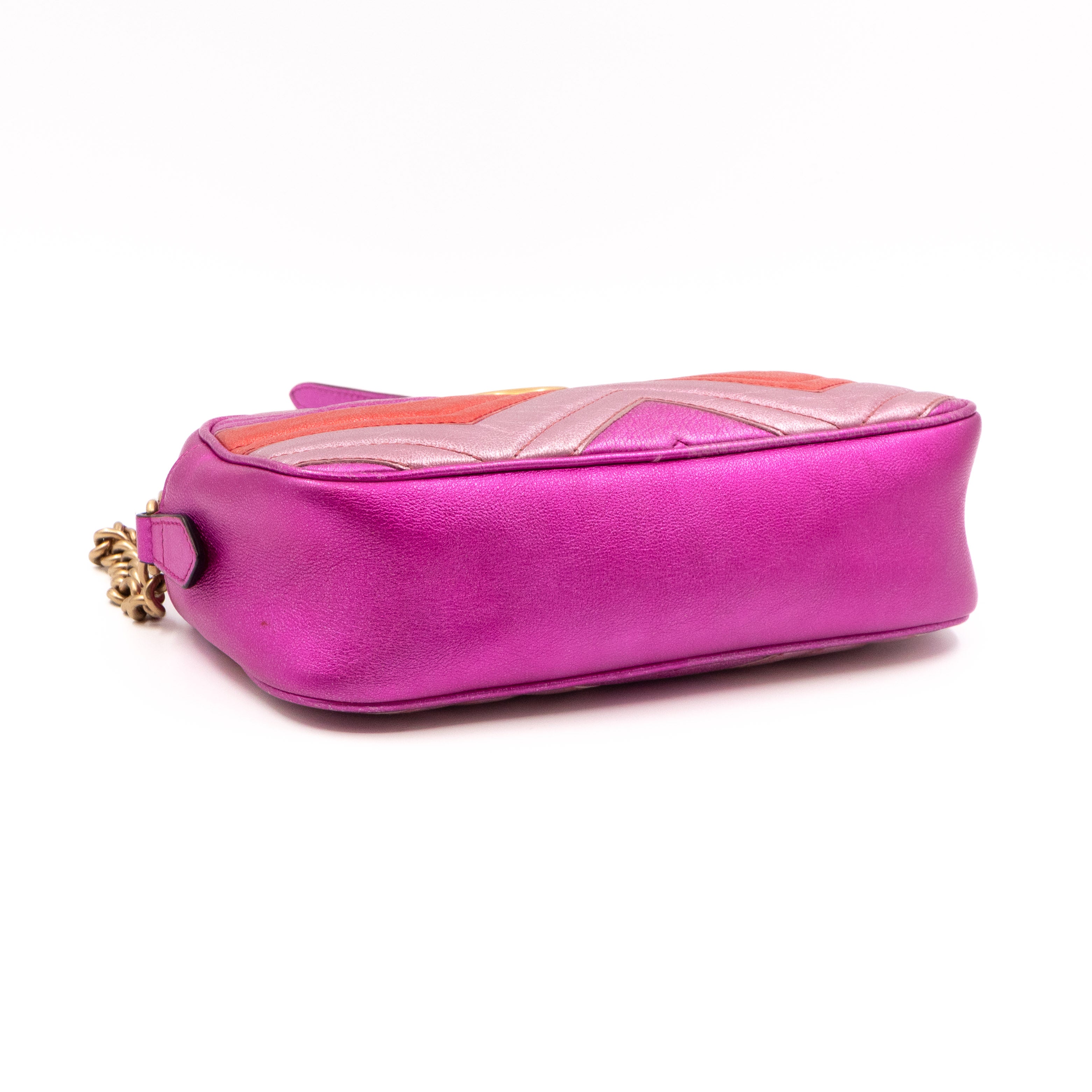 GG Marmont Matelassé Small Metallic Pink Leather