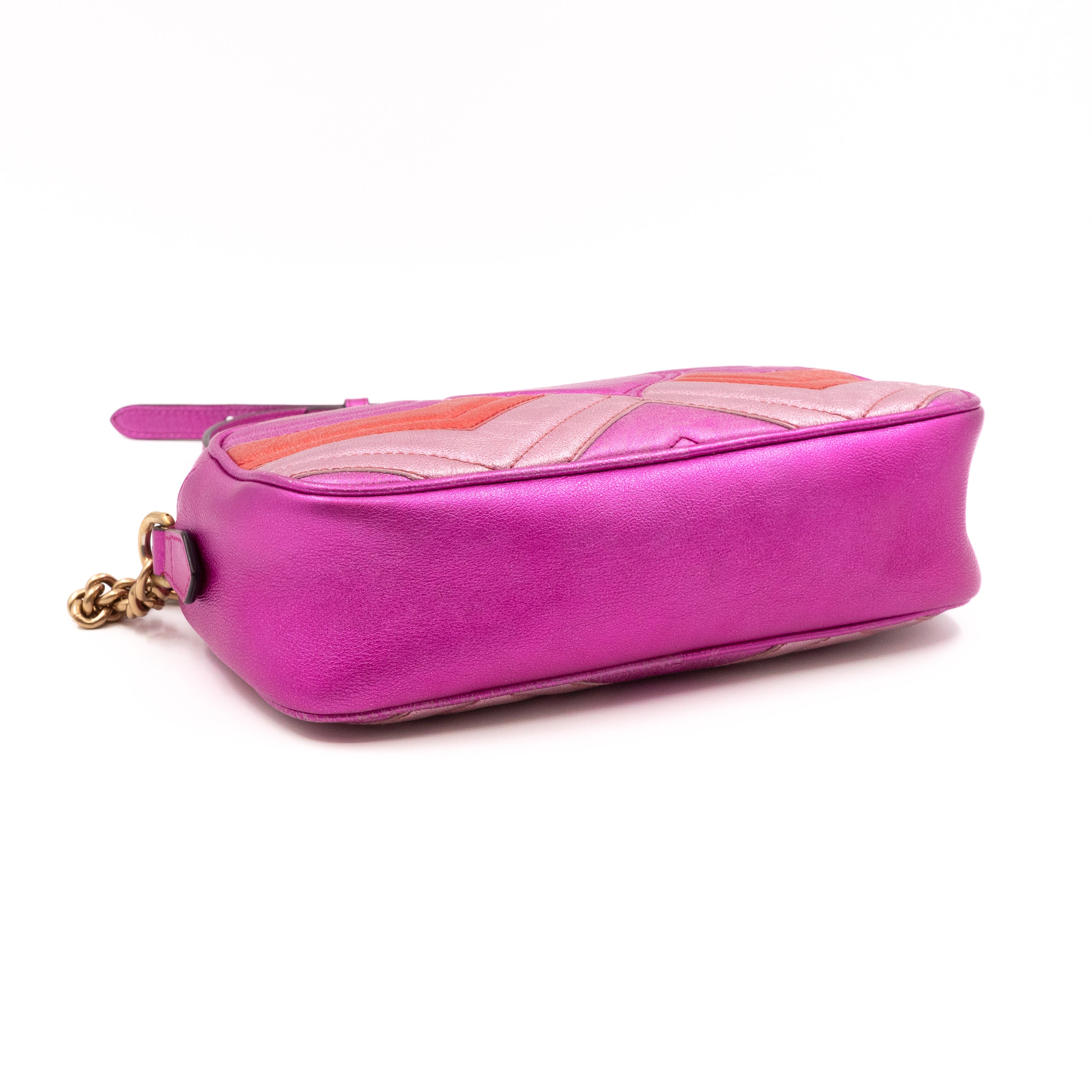 GG Marmont Matelassé Small Metallic Pink Leather