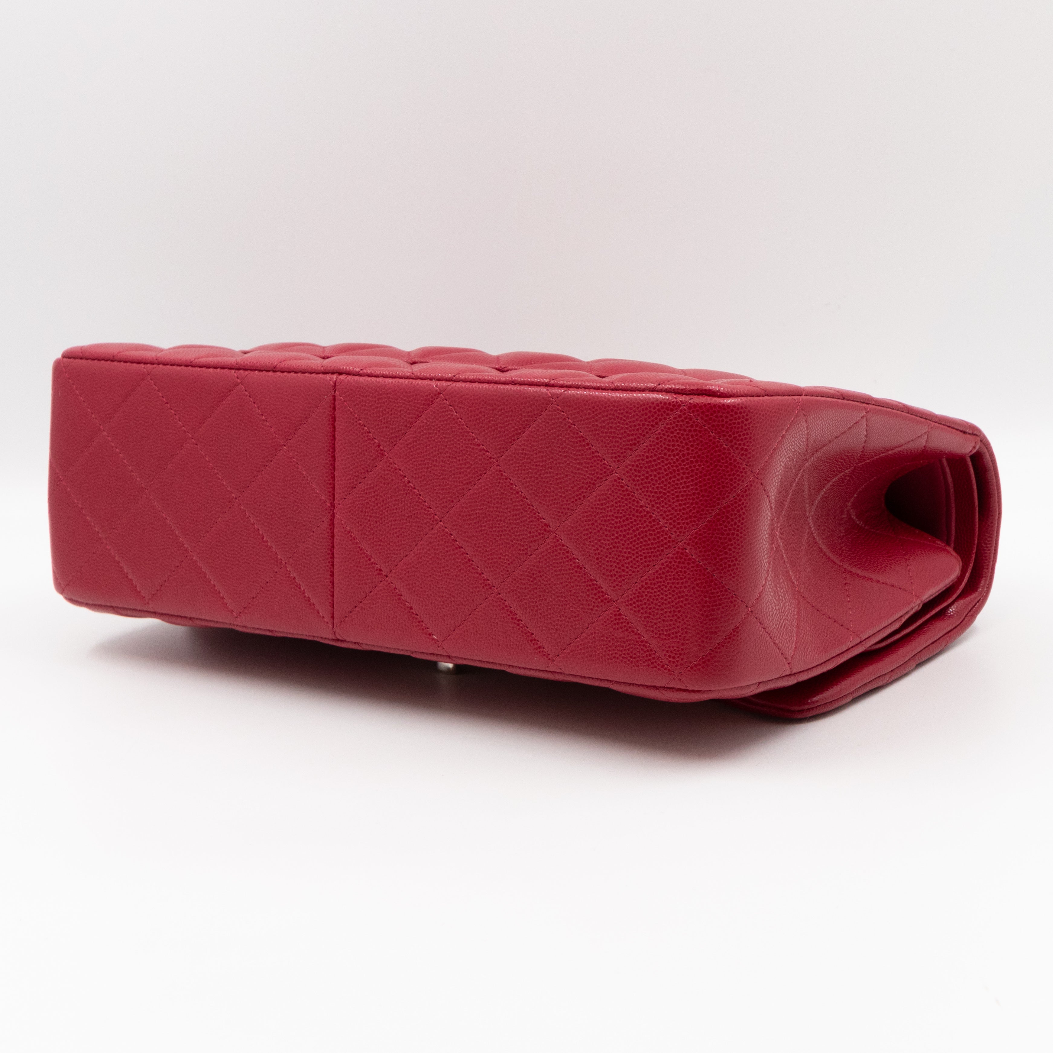 Classic Double Flap Jumbo Red Caviar Leather