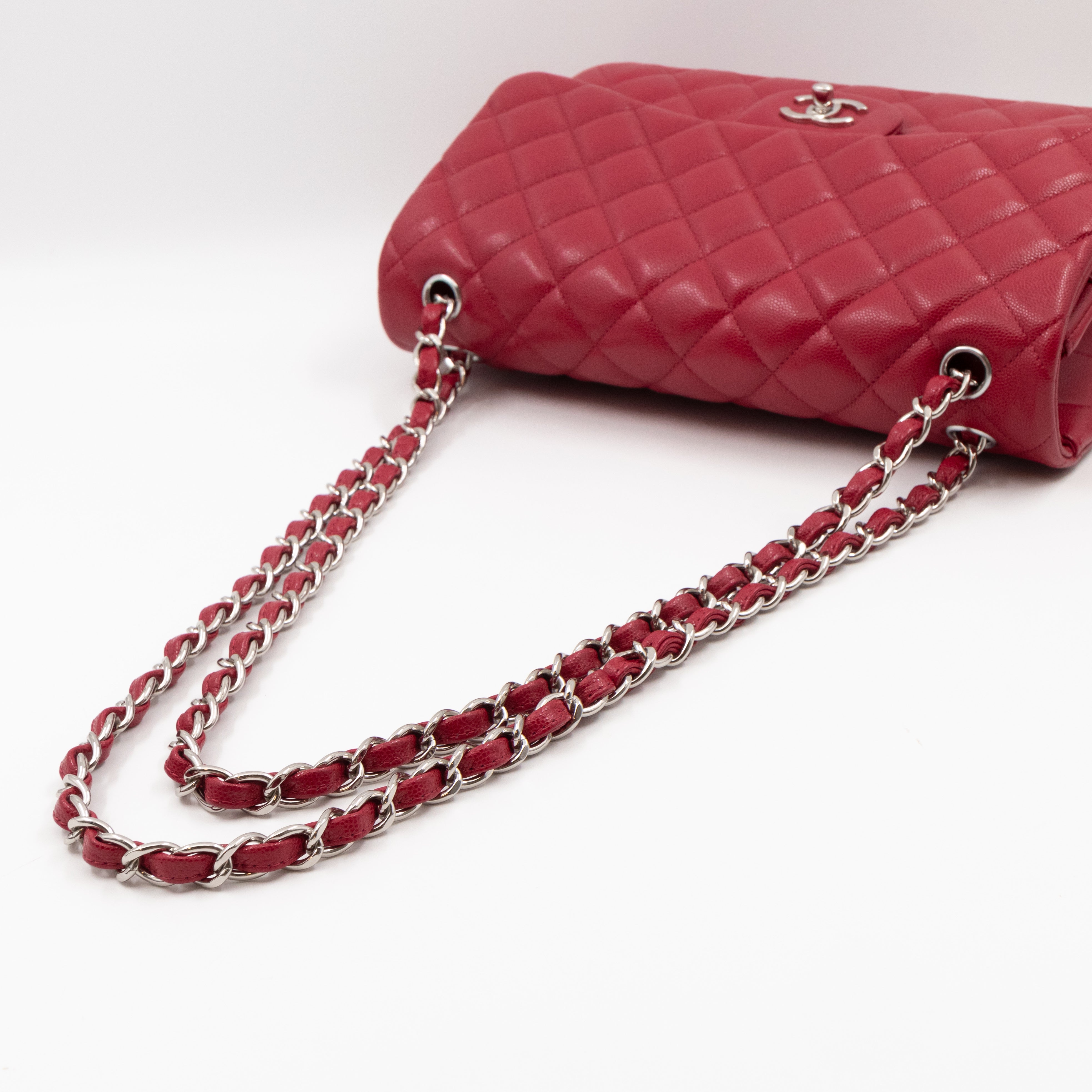 Classic Double Flap Jumbo Red Caviar Leather