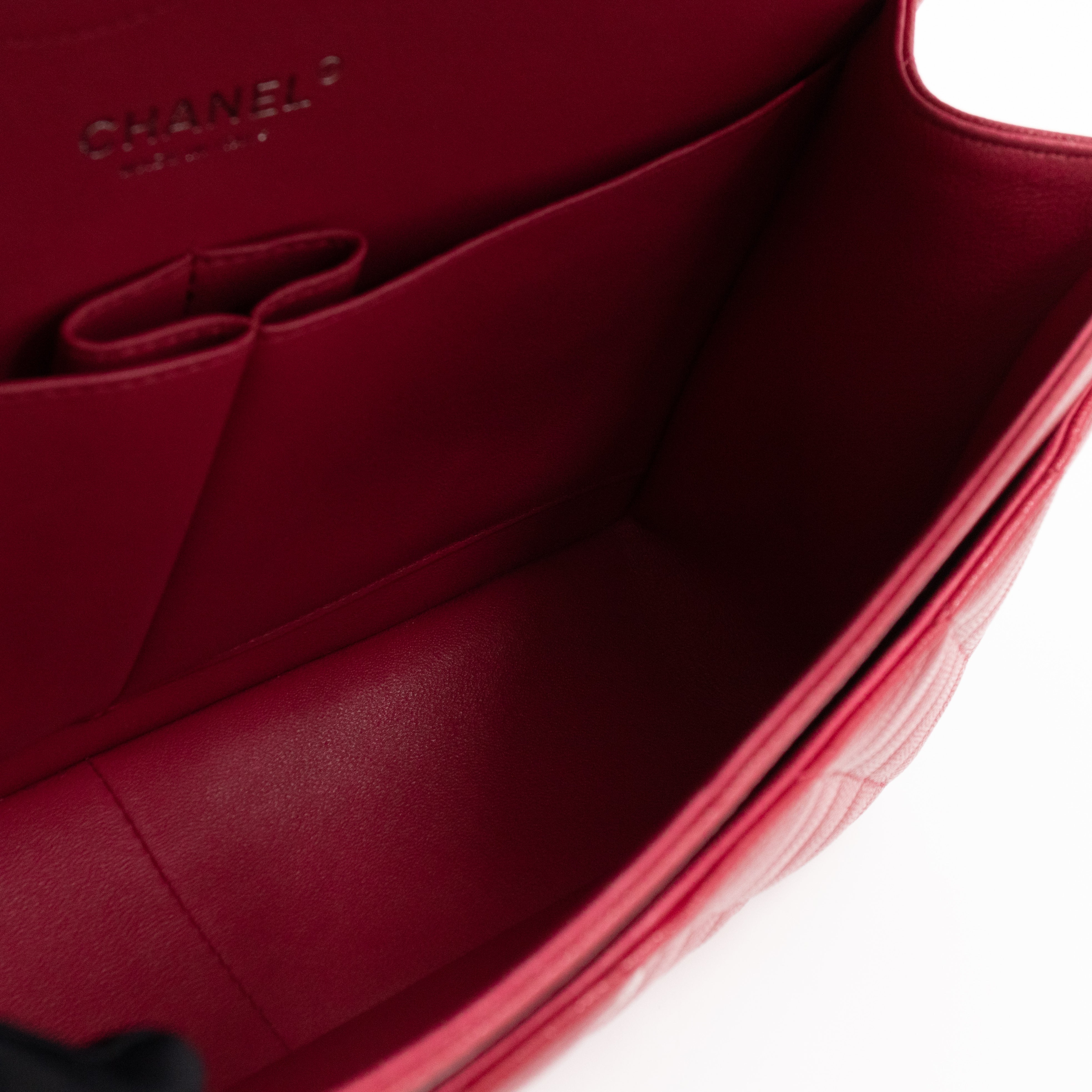 Classic Double Flap Jumbo Red Caviar Leather