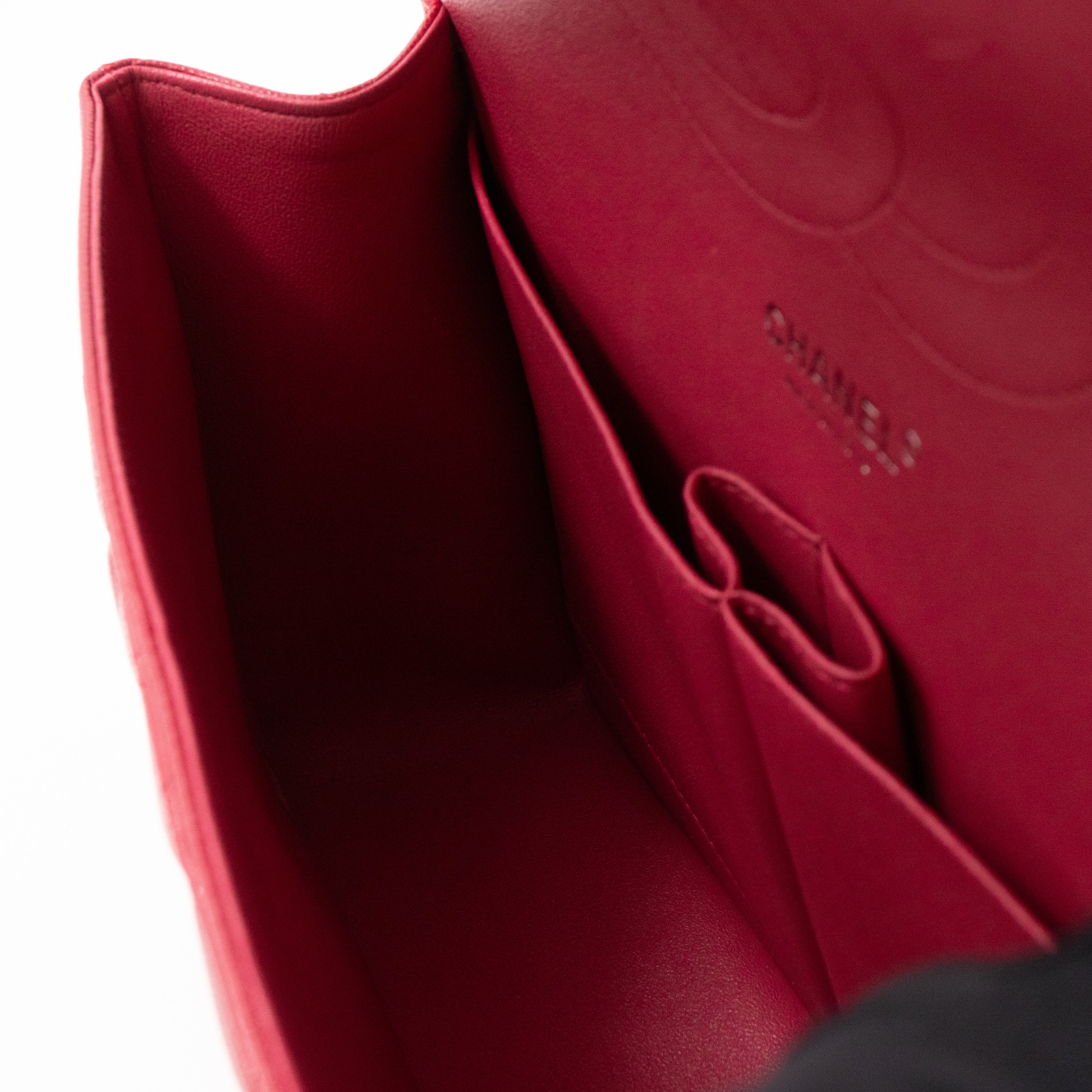 Classic Double Flap Jumbo Red Caviar Leather