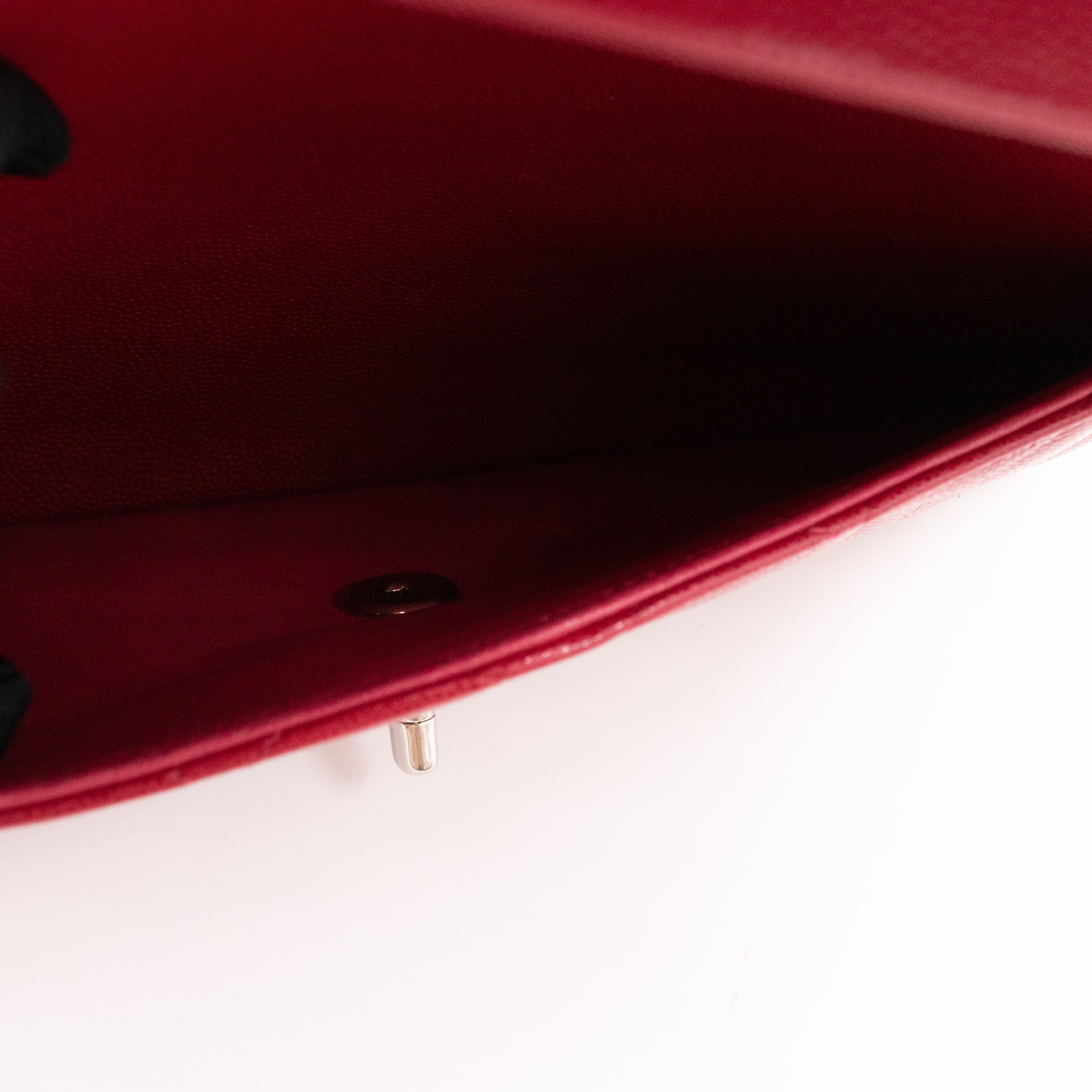 Classic Double Flap Jumbo Red Caviar Leather