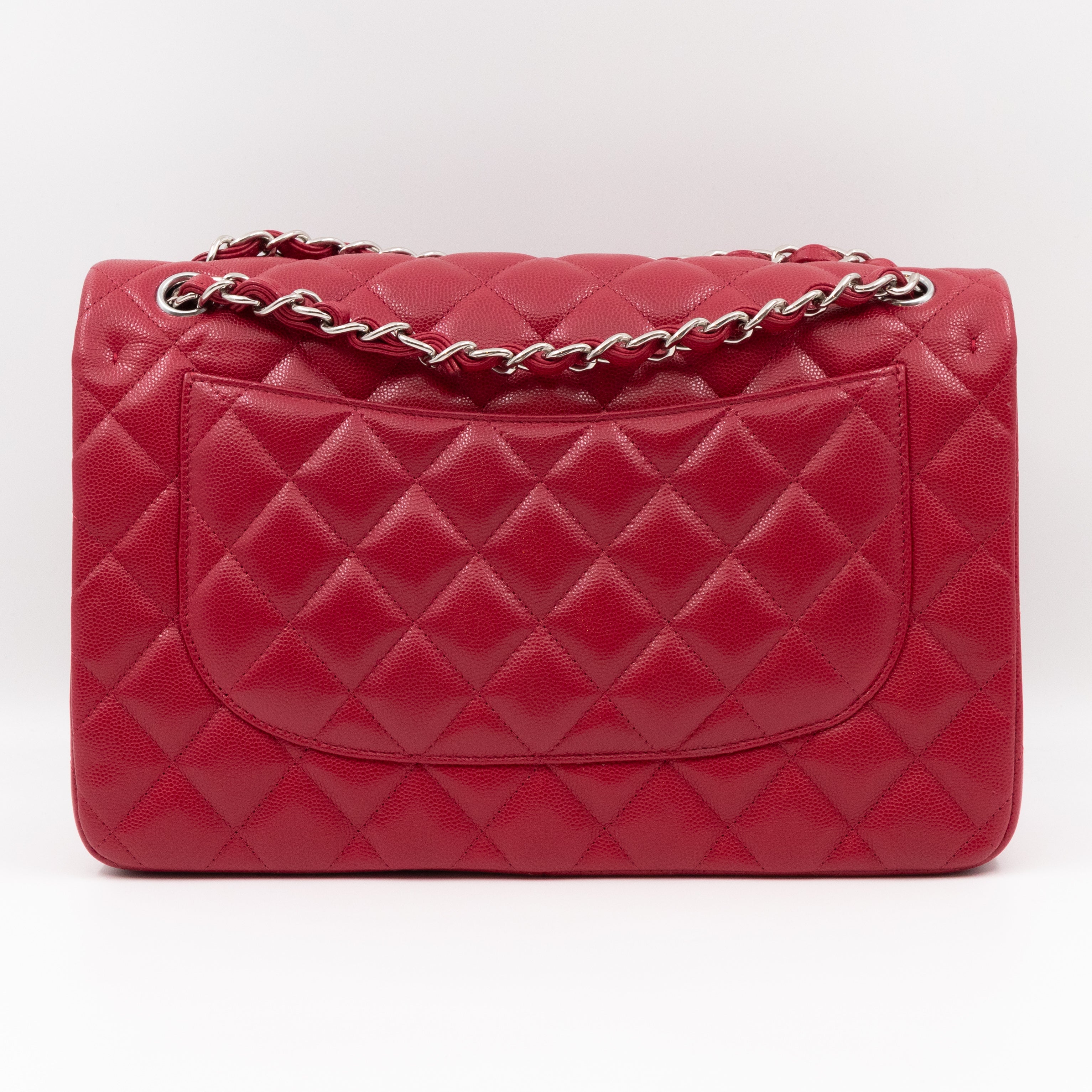 Classic Double Flap Jumbo Red Caviar Leather