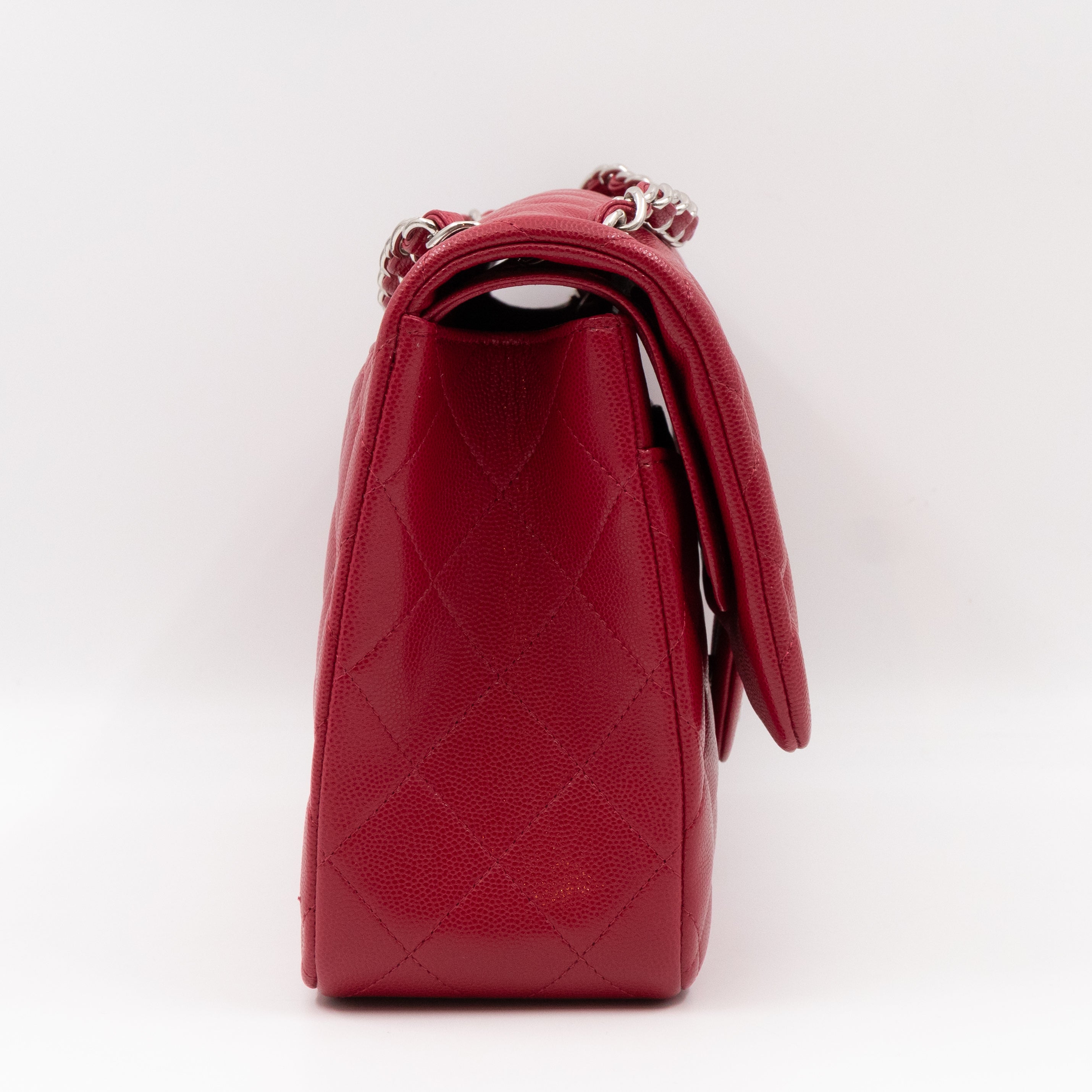 Classic Double Flap Jumbo Red Caviar Leather