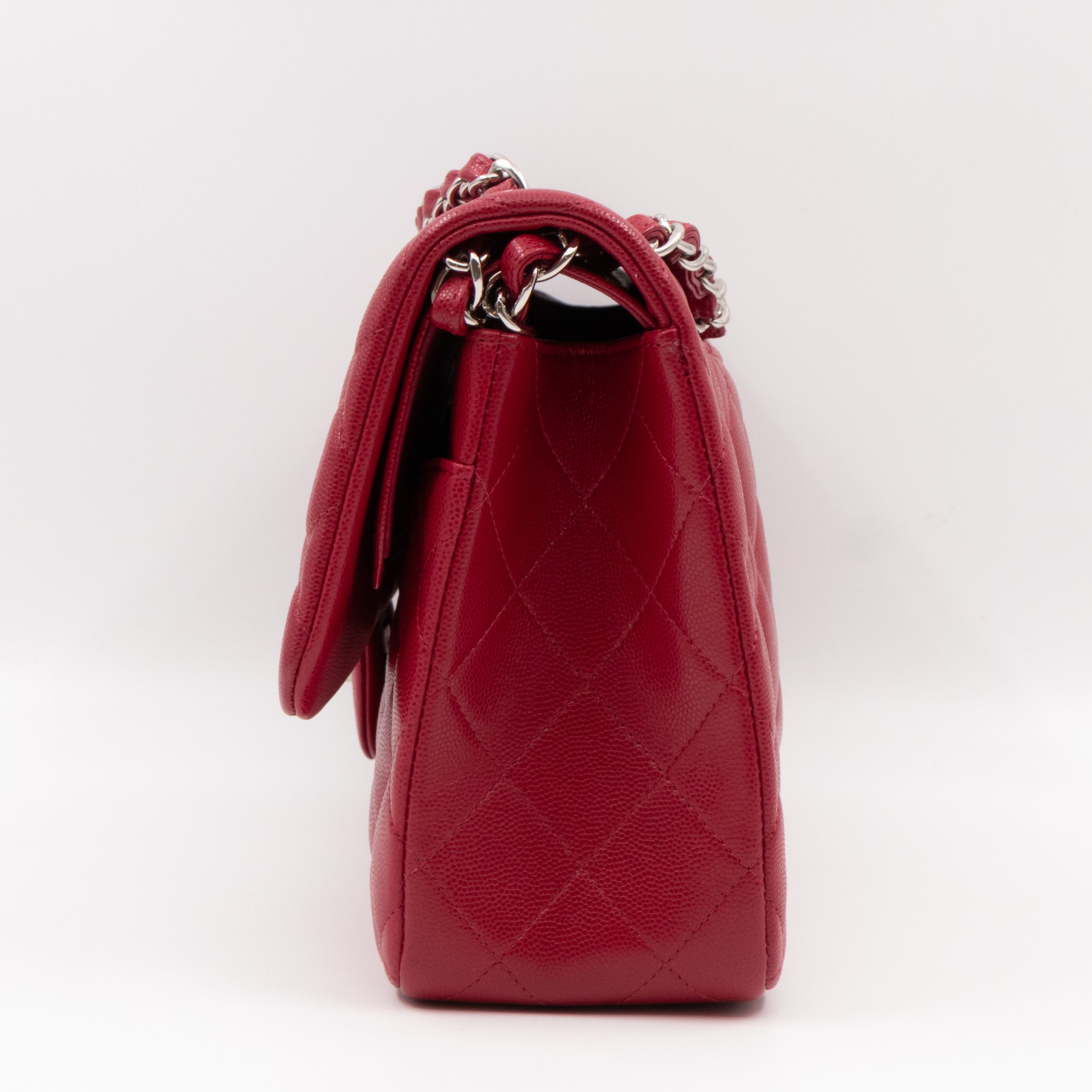 Classic Double Flap Jumbo Red Caviar Leather