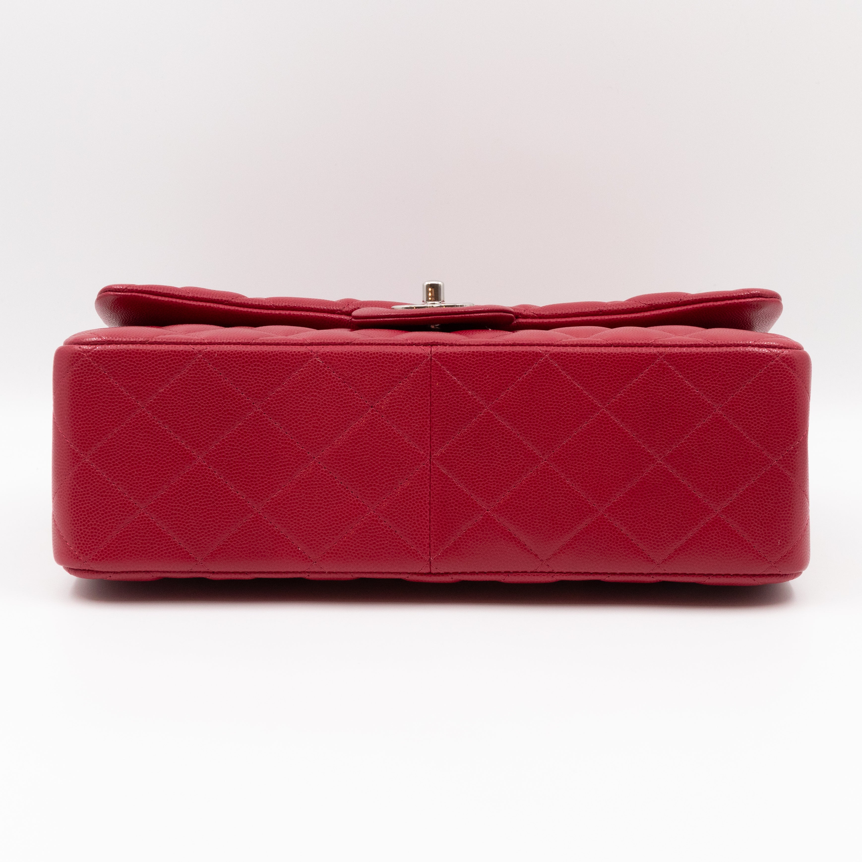 Classic Double Flap Jumbo Red Caviar Leather