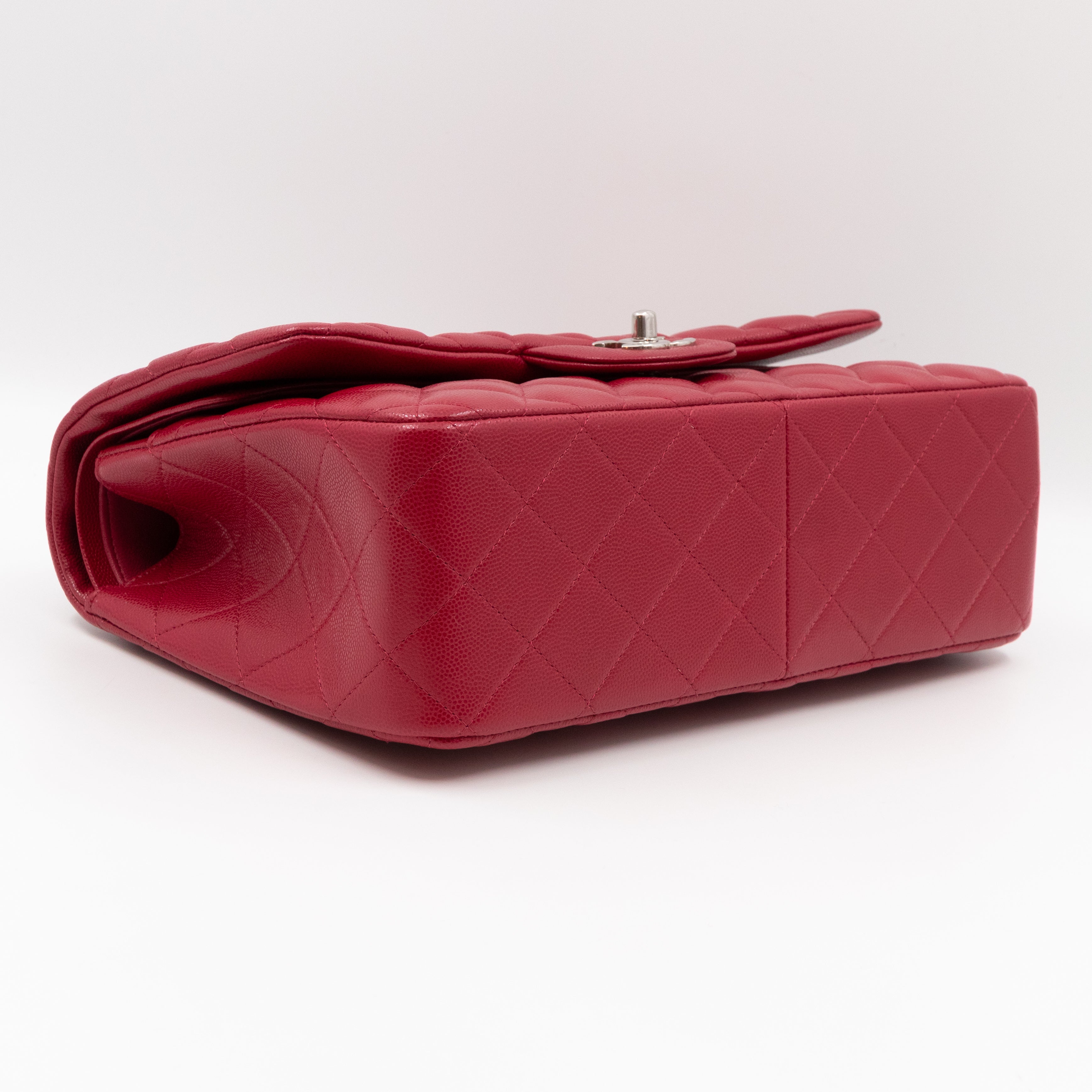 Classic Double Flap Jumbo Red Caviar Leather