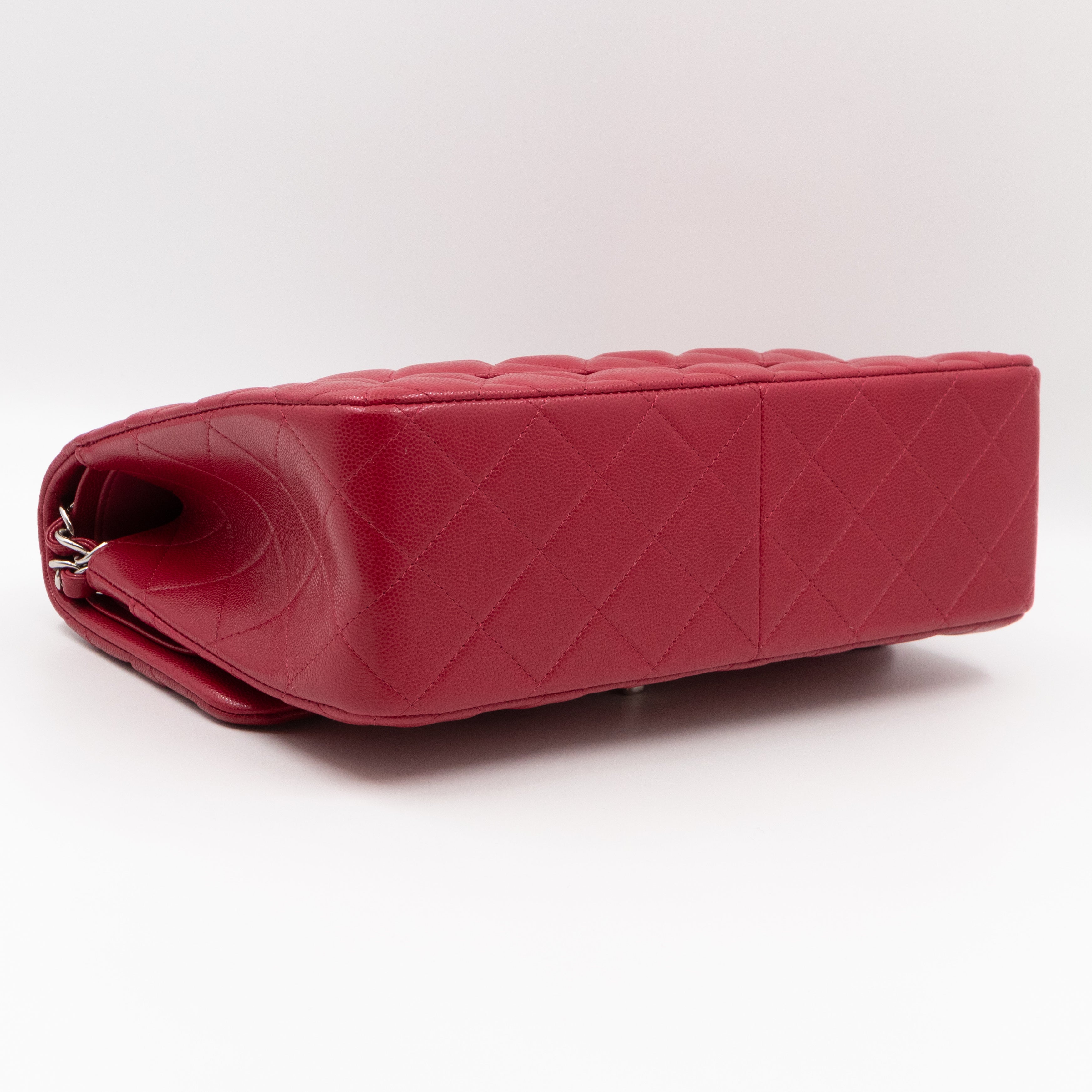 Classic Double Flap Jumbo Red Caviar Leather
