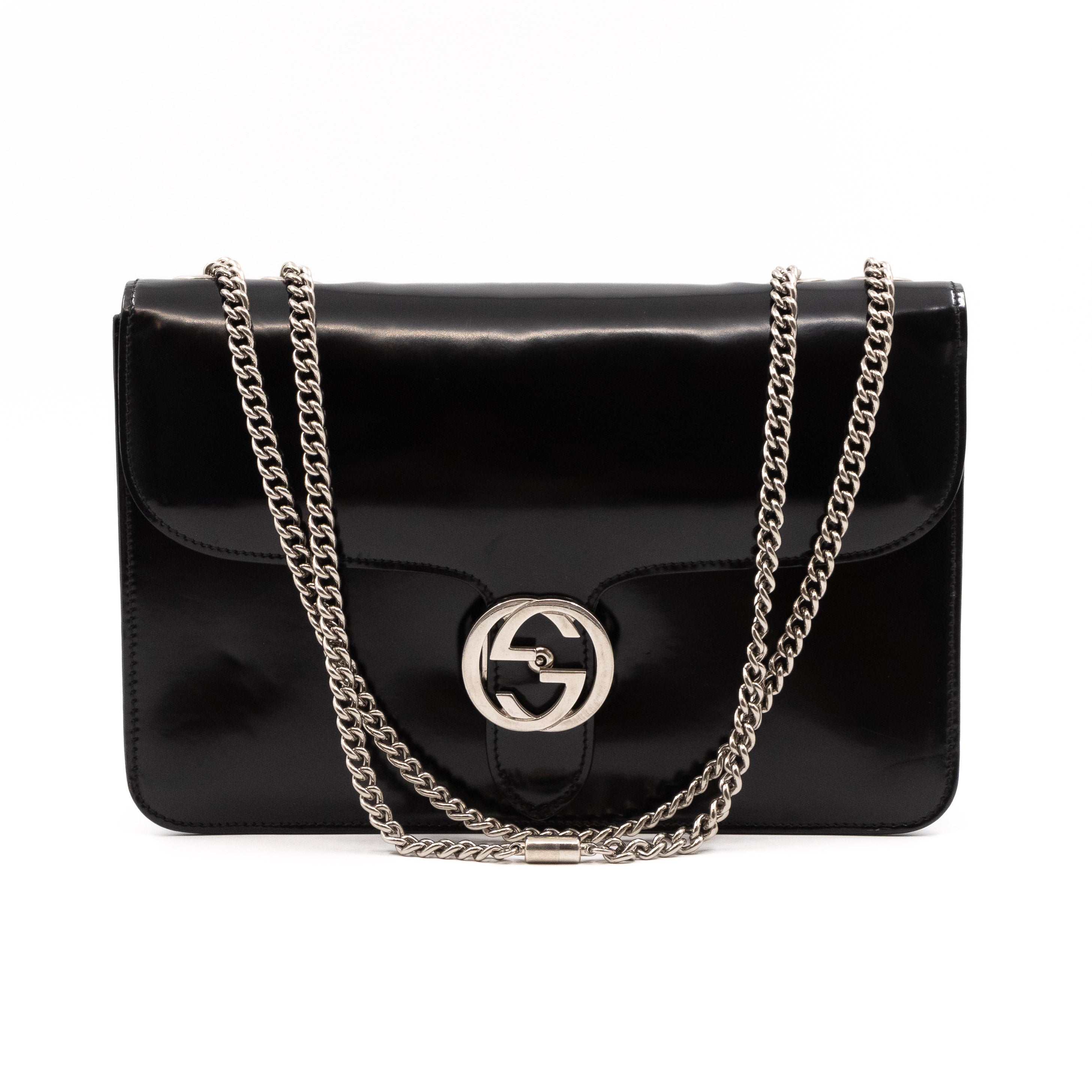 Interlocking GG Flap Bag Polished Calfskin Leather