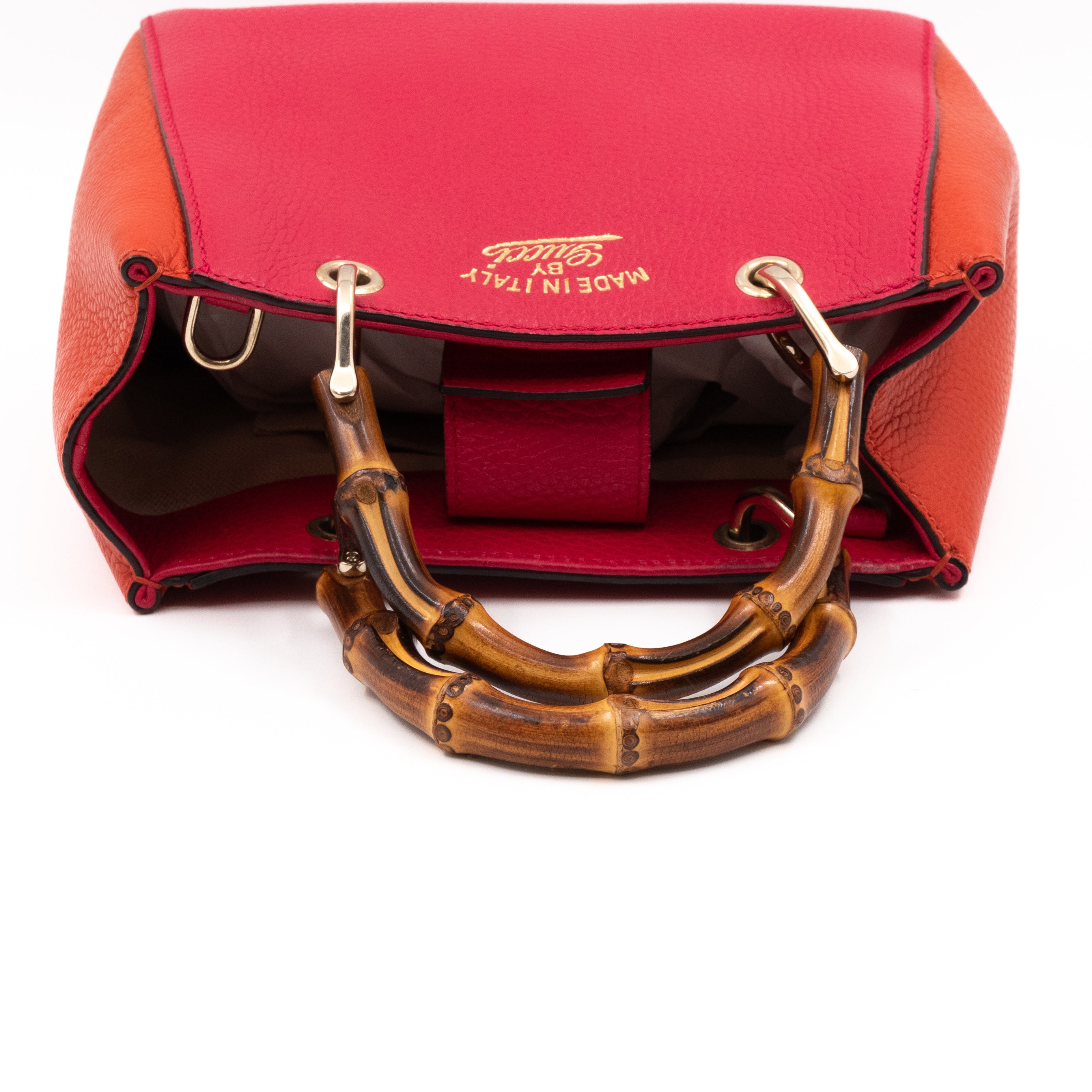 Bamboo Handle Mini Tote Pink & Orange