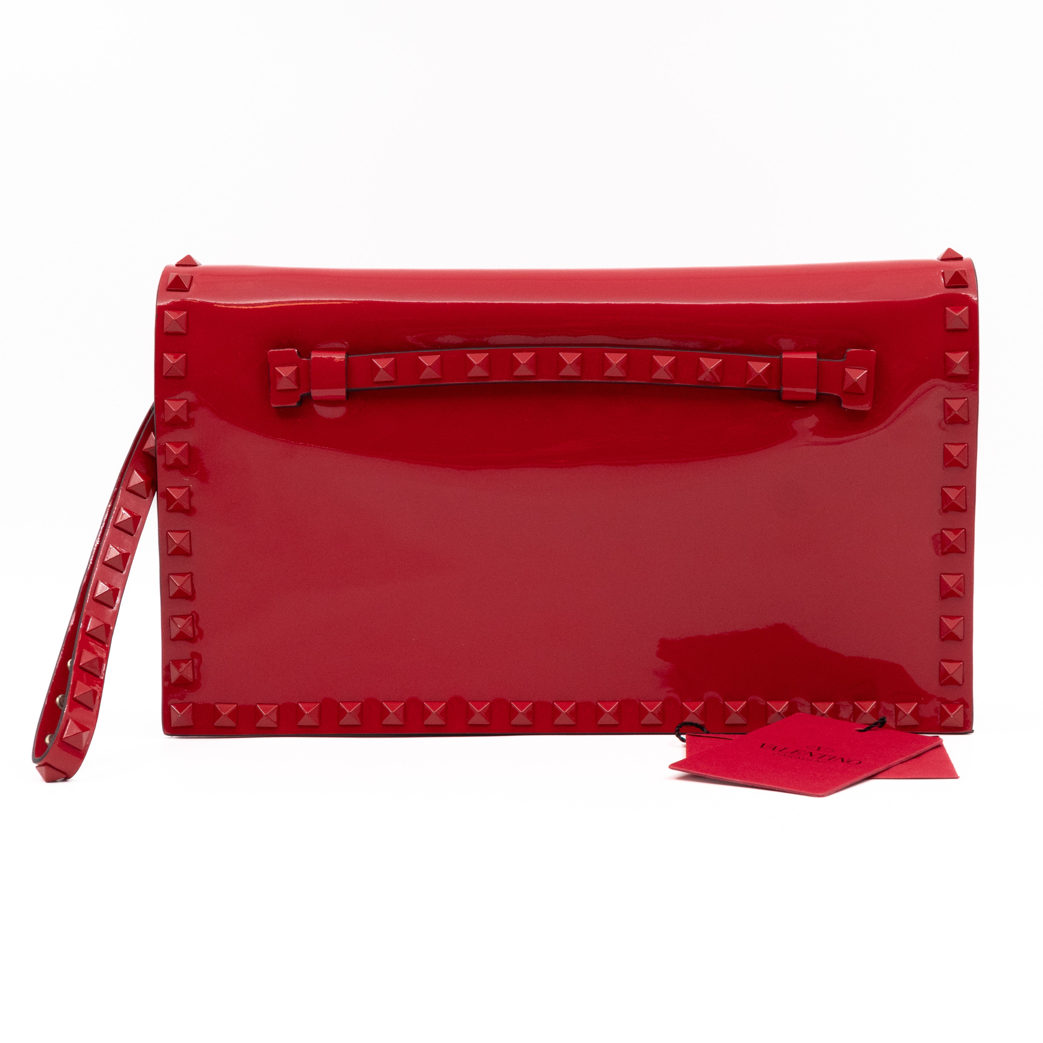Rockstud Flap Clutch Red Patent Leather