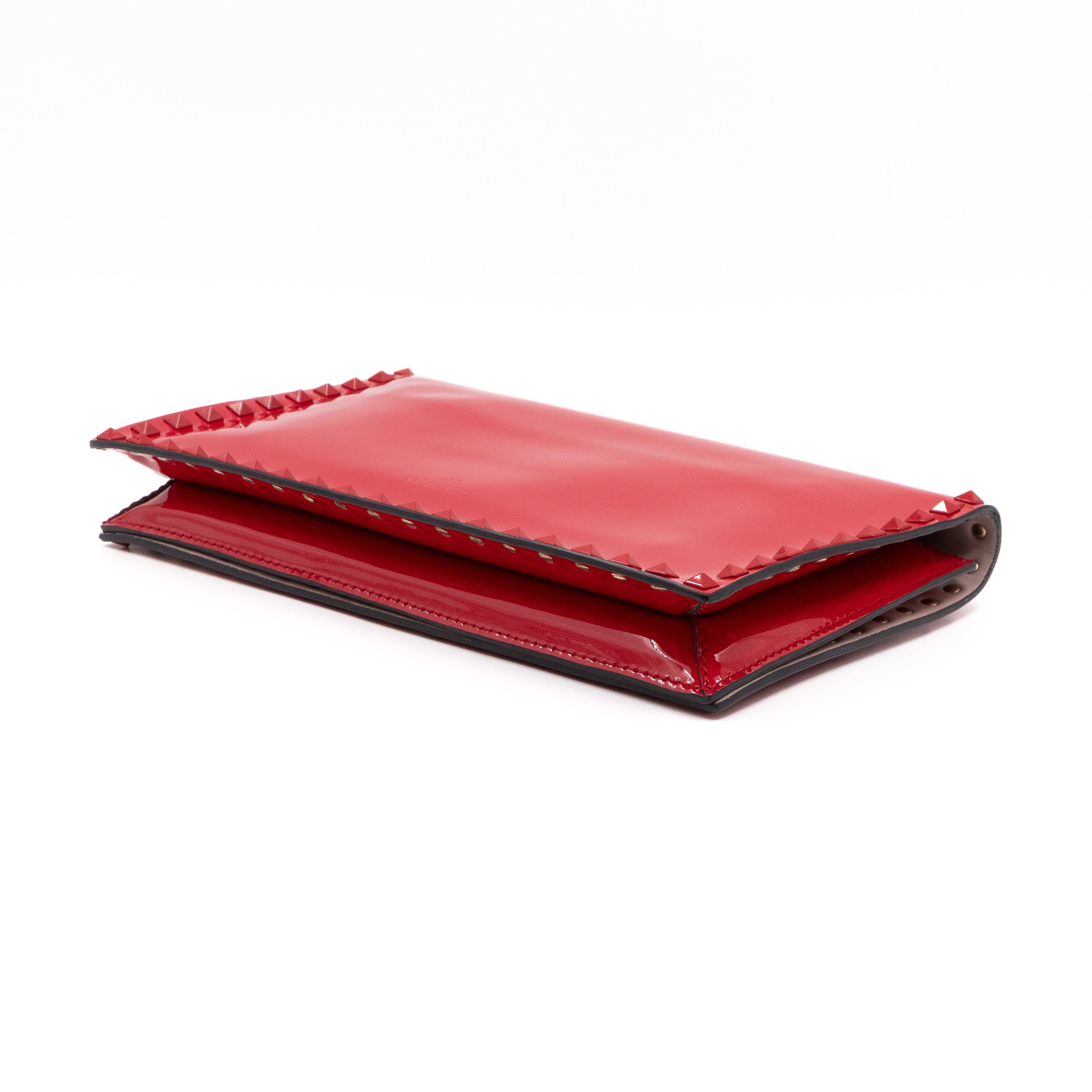 Rockstud Flap Clutch Red Patent Leather