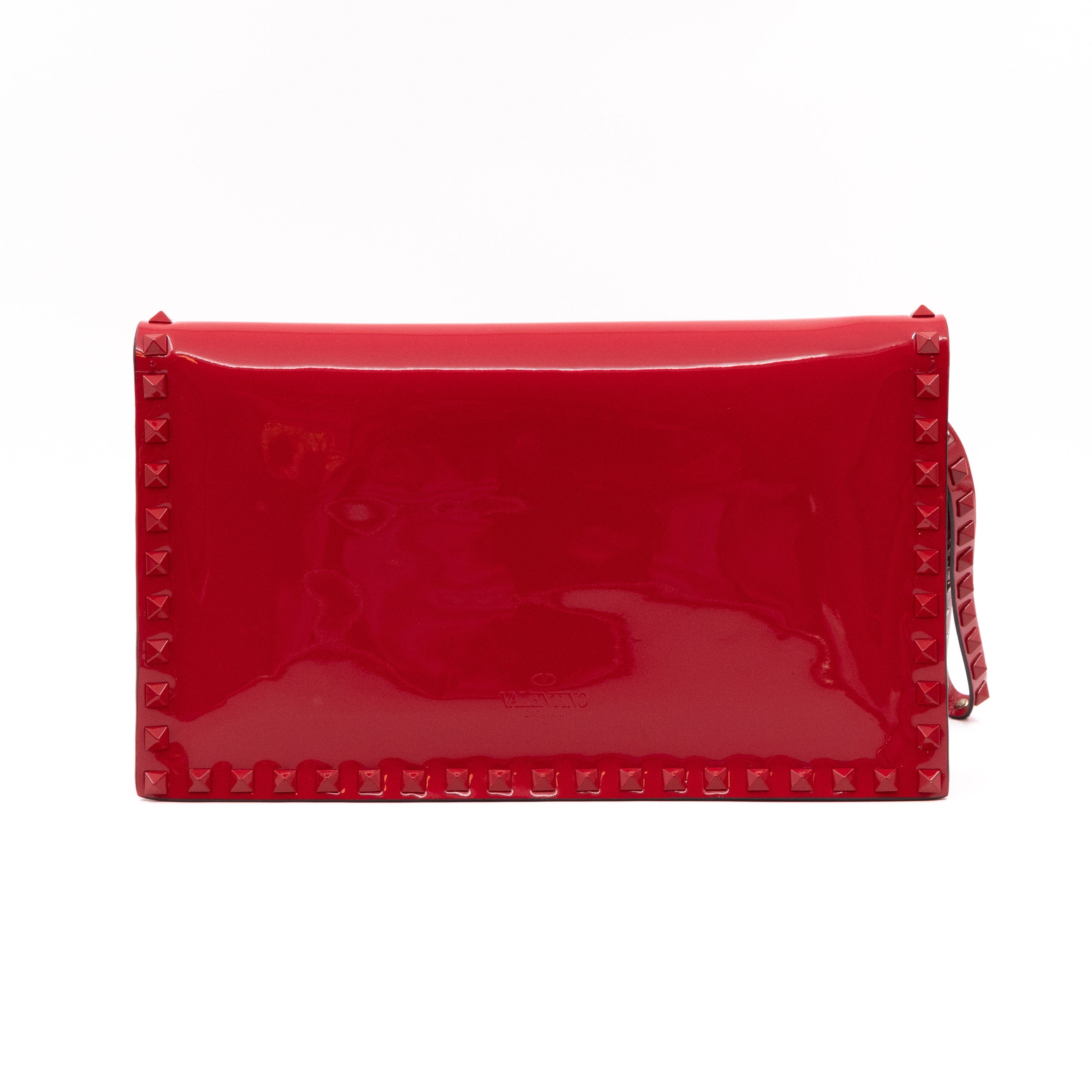 Rockstud Flap Clutch Red Patent Leather