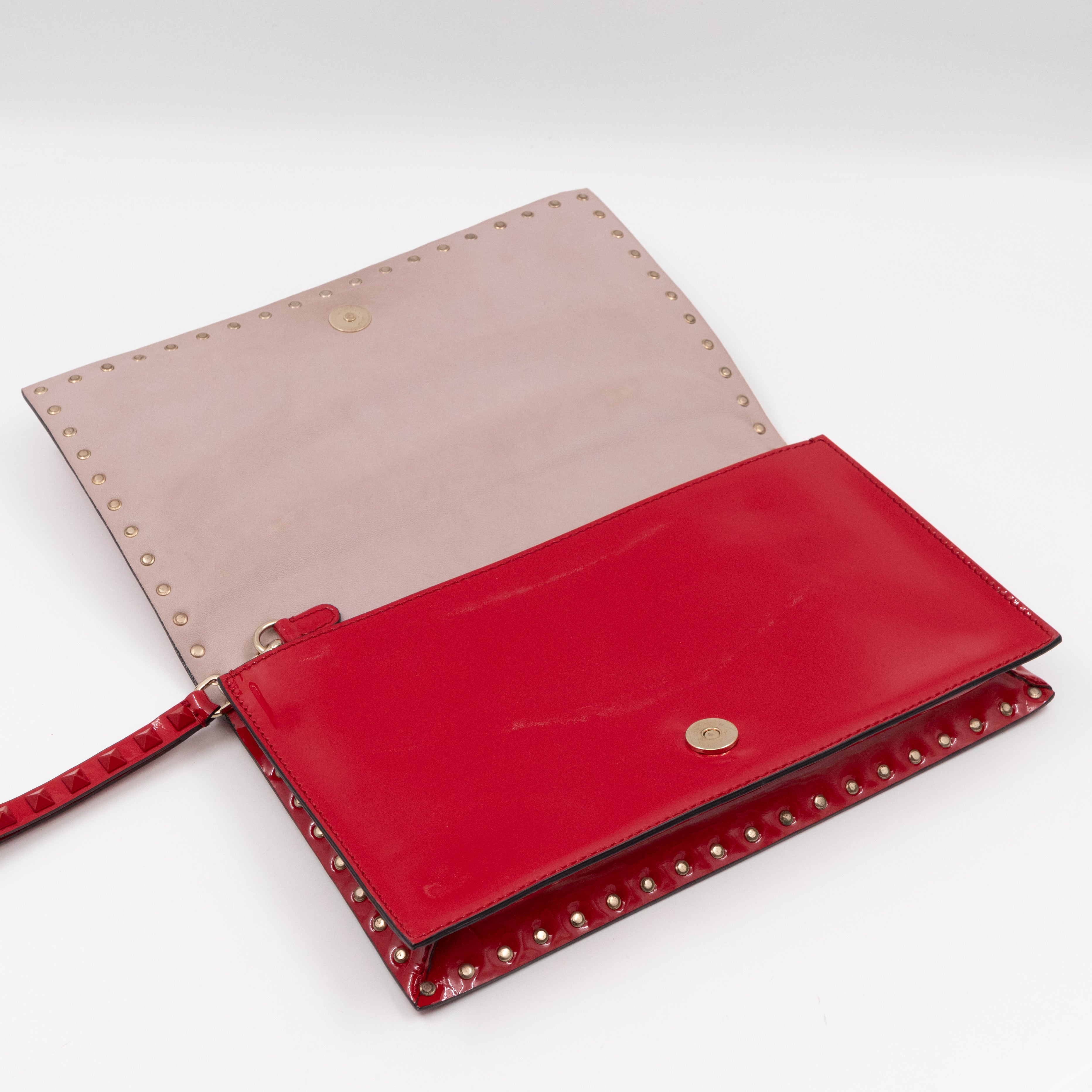 Rockstud Flap Clutch Red Patent Leather