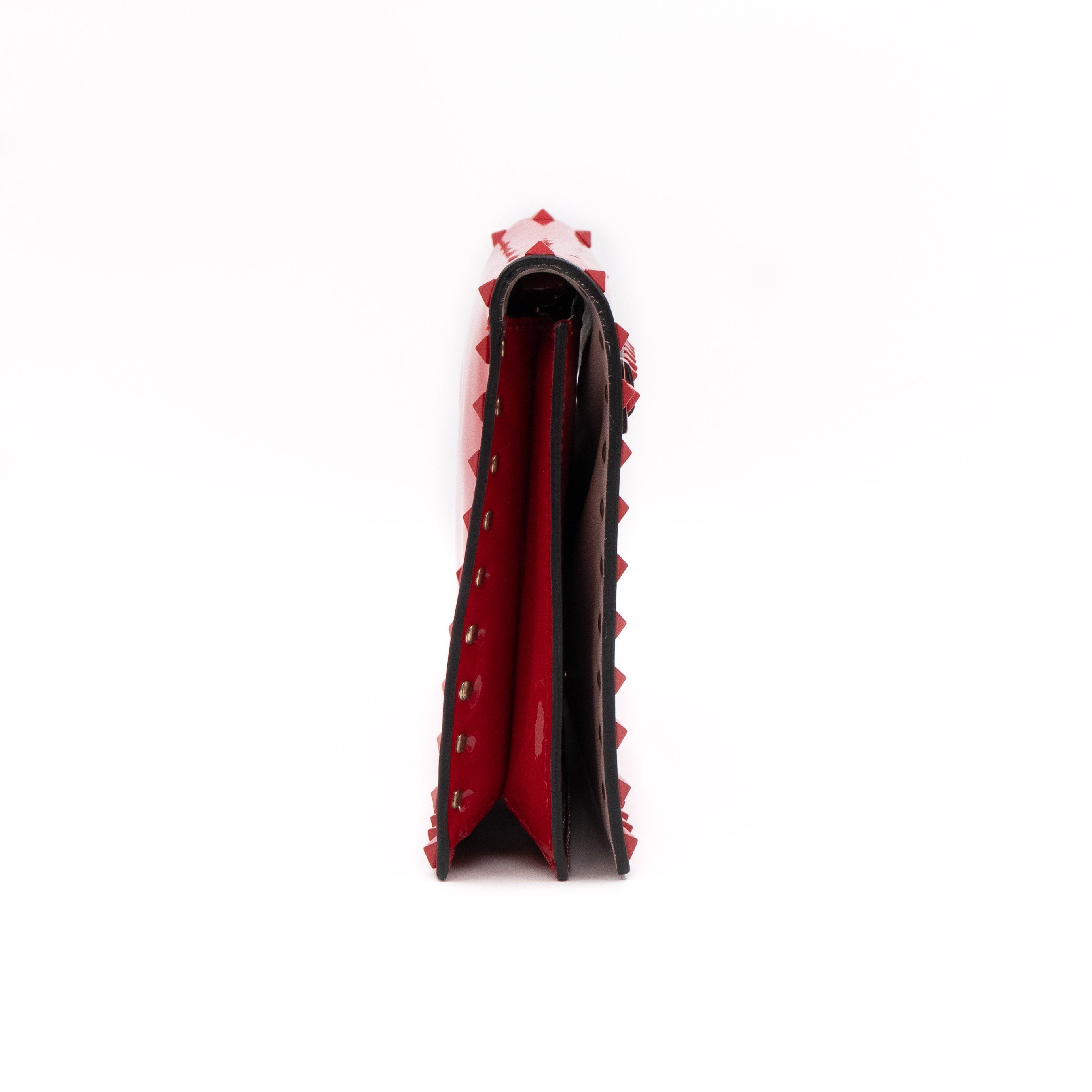 Rockstud Flap Clutch Red Patent Leather