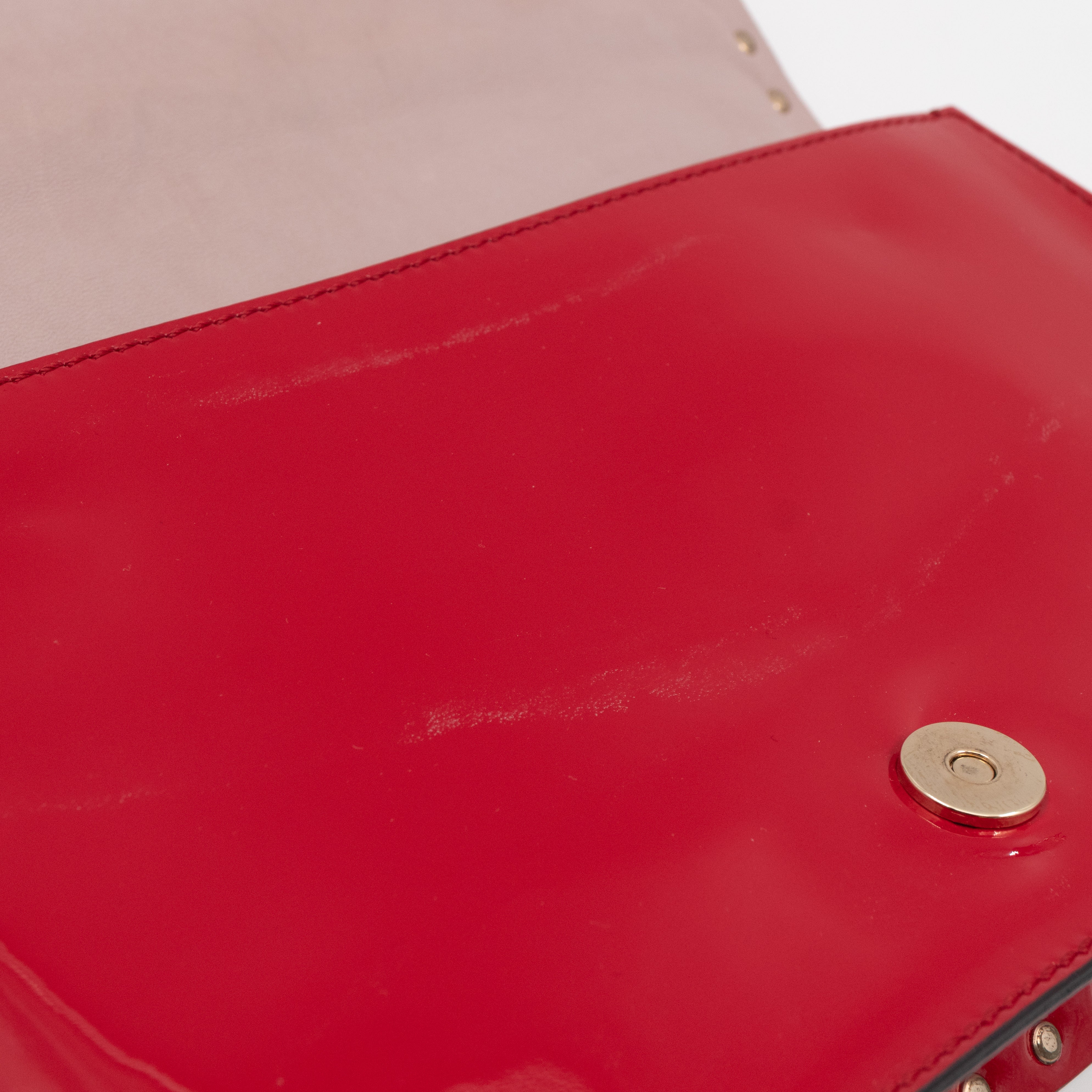 Rockstud Flap Clutch Red Patent Leather