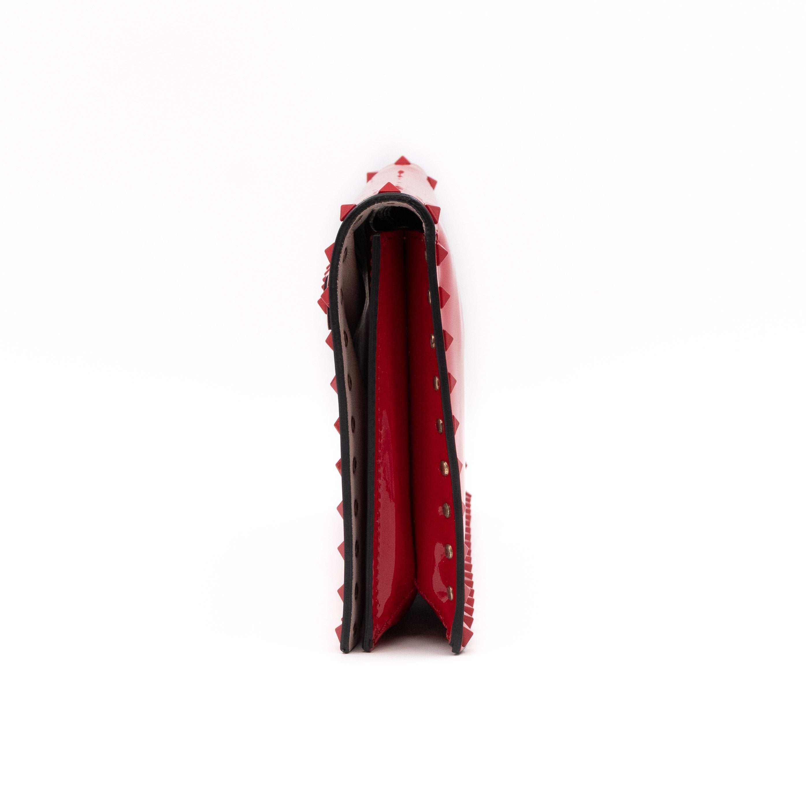 Rockstud Flap Clutch Red Patent Leather